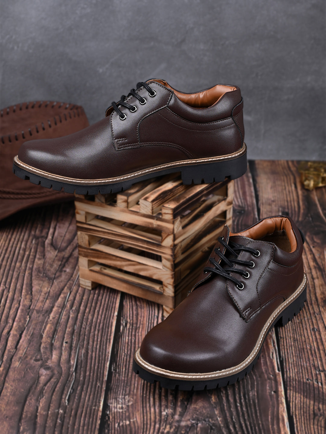 Brunette Brown Handcrafted Derby Lace Up Boots