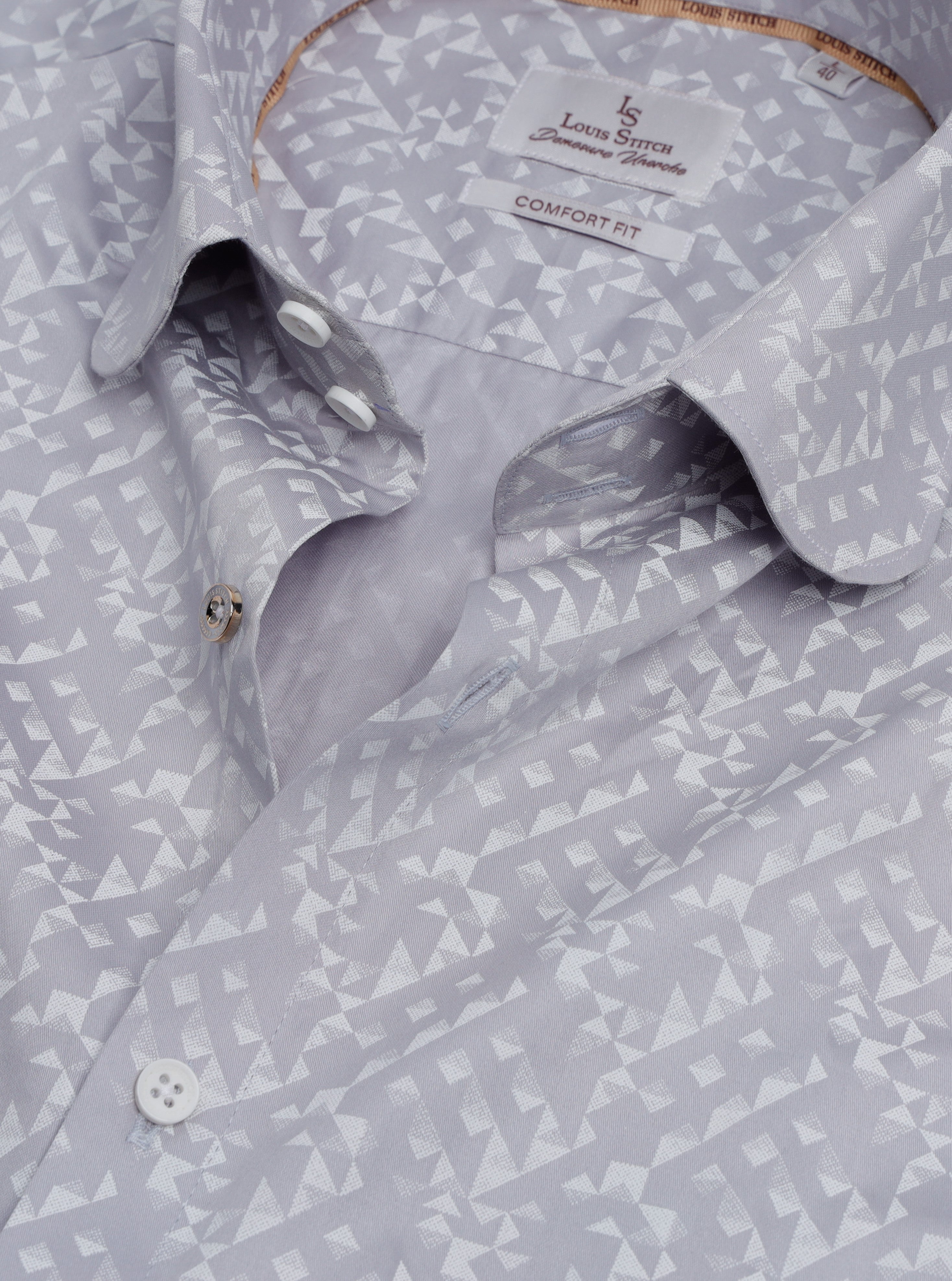 Regular Fit Formal Abstract Grey Shirt For Men