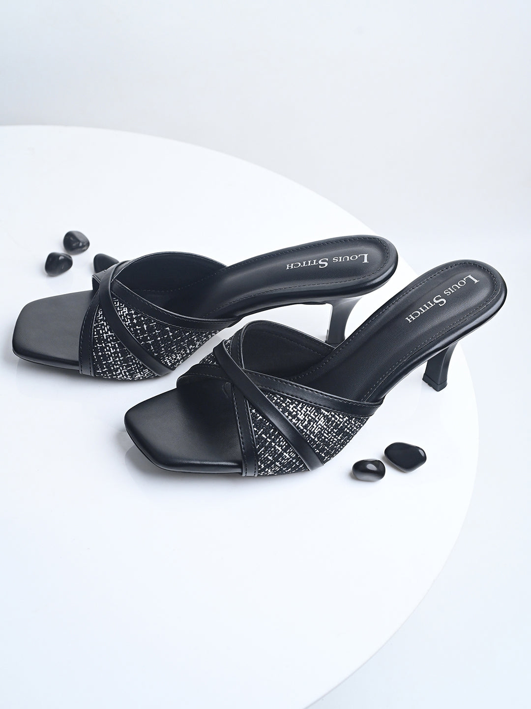 Women's Black Slip-On Stiletto Heel Lightweight Sandals
