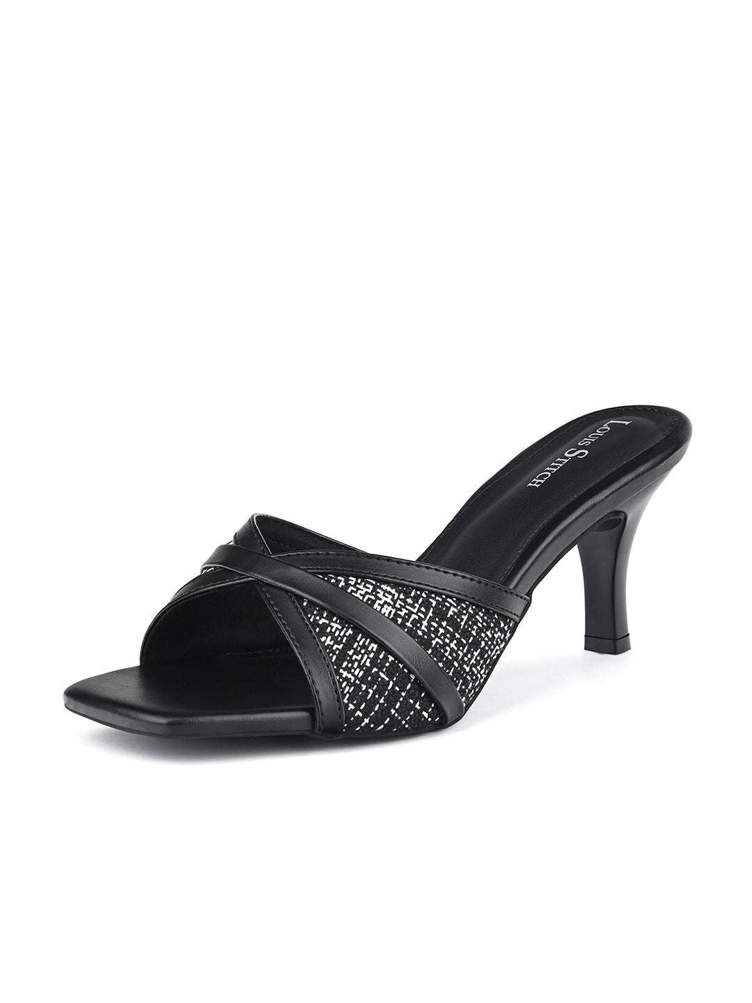 Women's Black Slip-On Stiletto Heel Lightweight Sandals