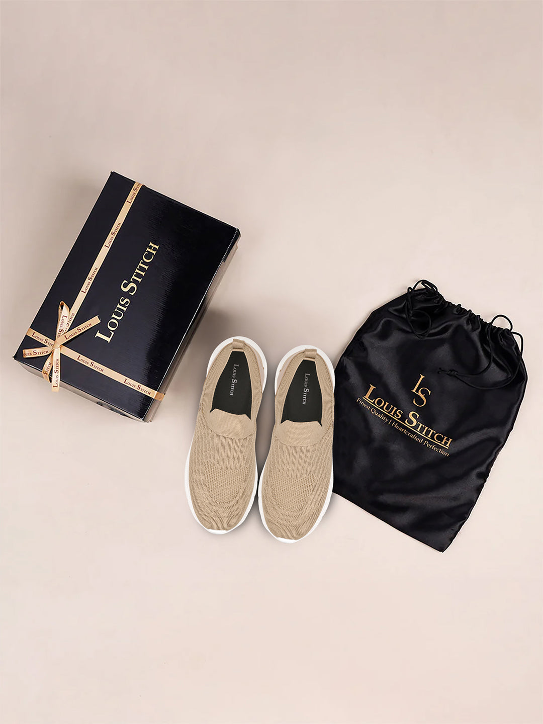 Beige Lightweight Athleisure Flyknit Sport Shoes