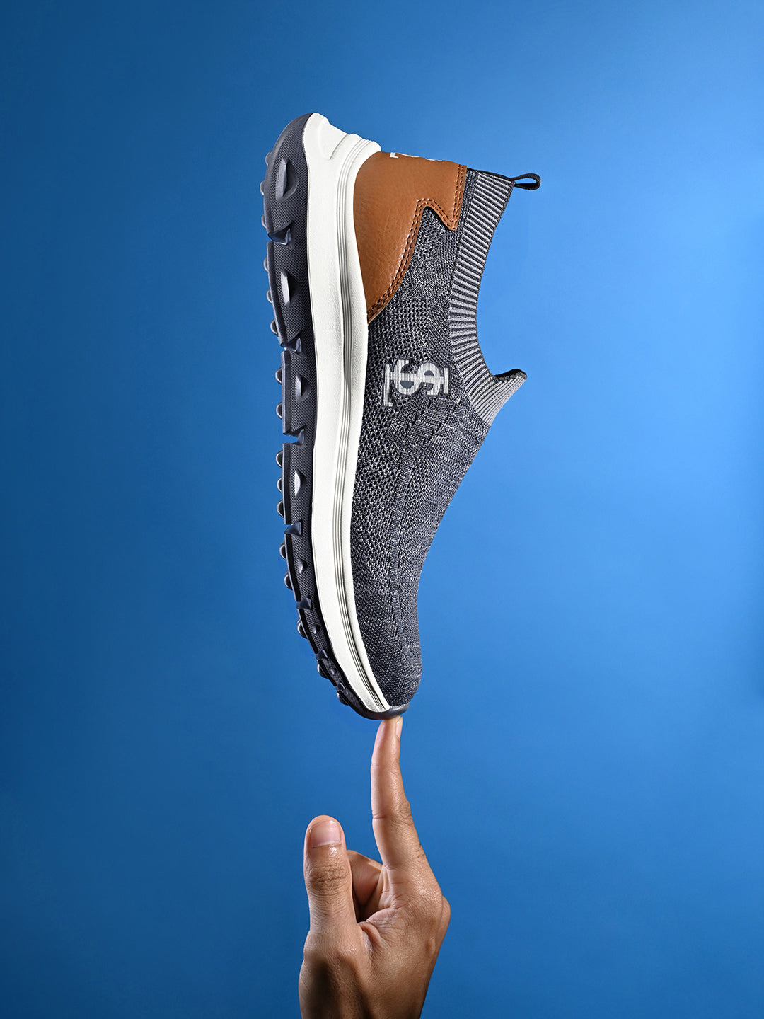 Grey and Tan Lightweight Aethleisure Flyknit Sport Shoes