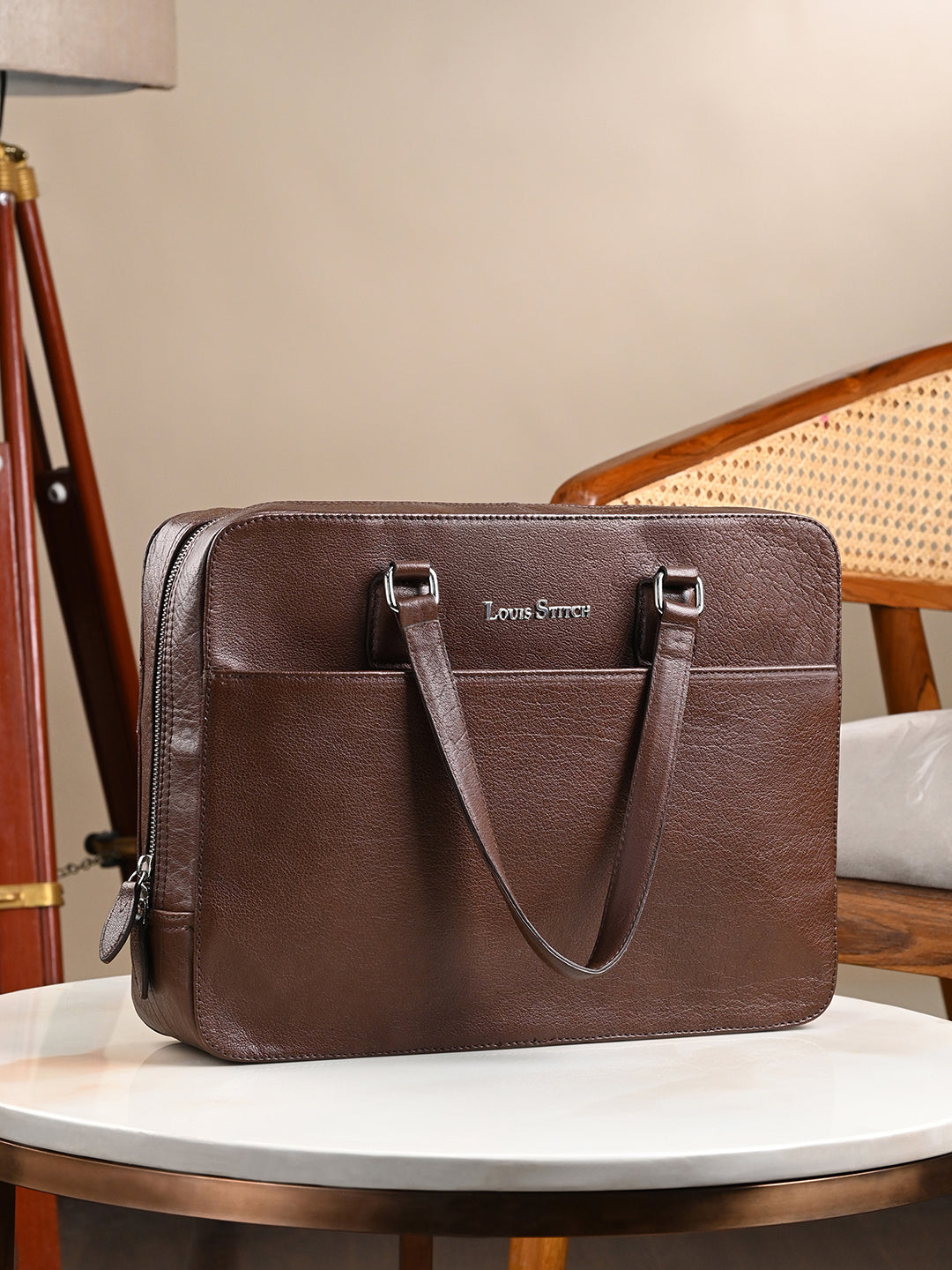 Men's Brown Italian Leather Laptop Bag Multifunctional Executive Briefcase