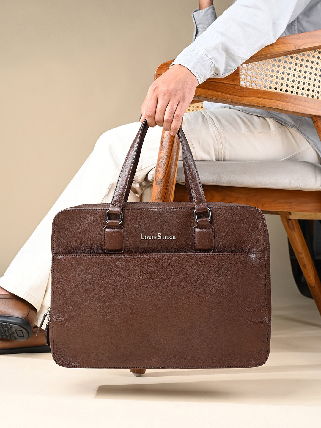 Men's Brown Italian Leather Laptop Bag Multifunctional Executive Briefcase