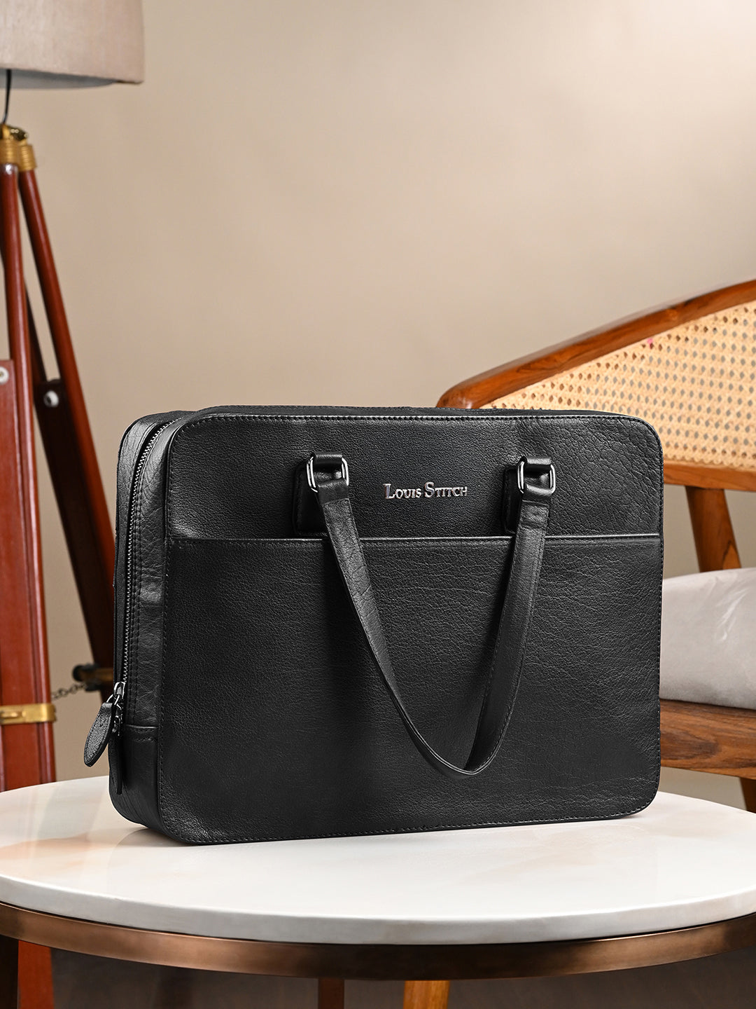 Men's Black Italian Leather Laptop Bag Multifunctional Executive Briefcase
