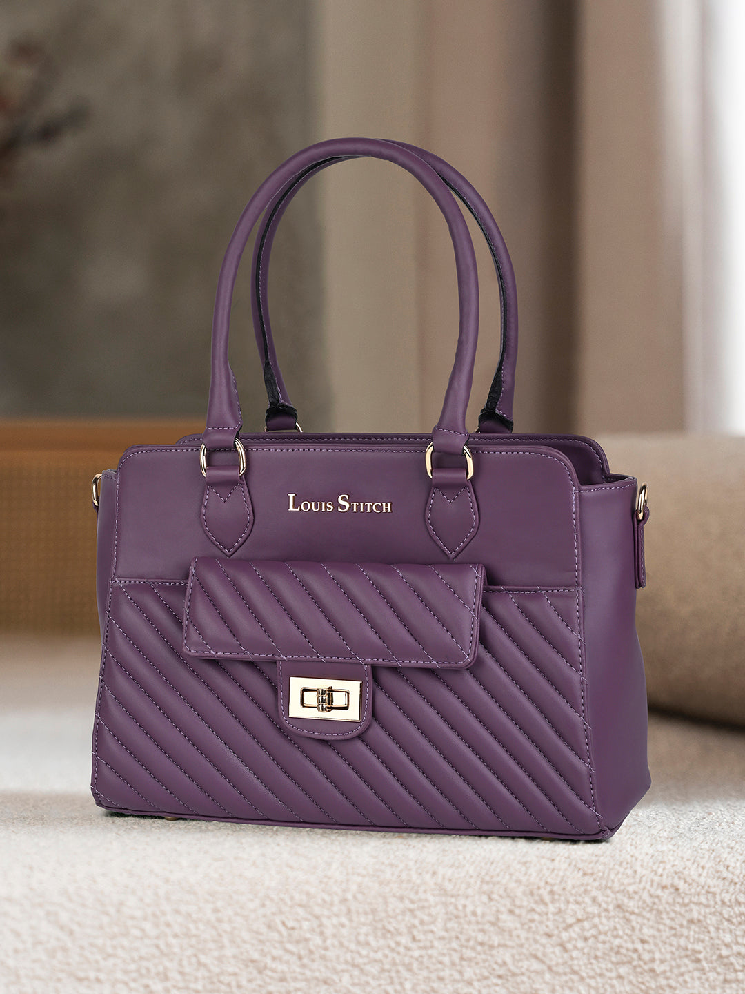 Stylish Purple Multi-Pocket Satchel Handbag for Women