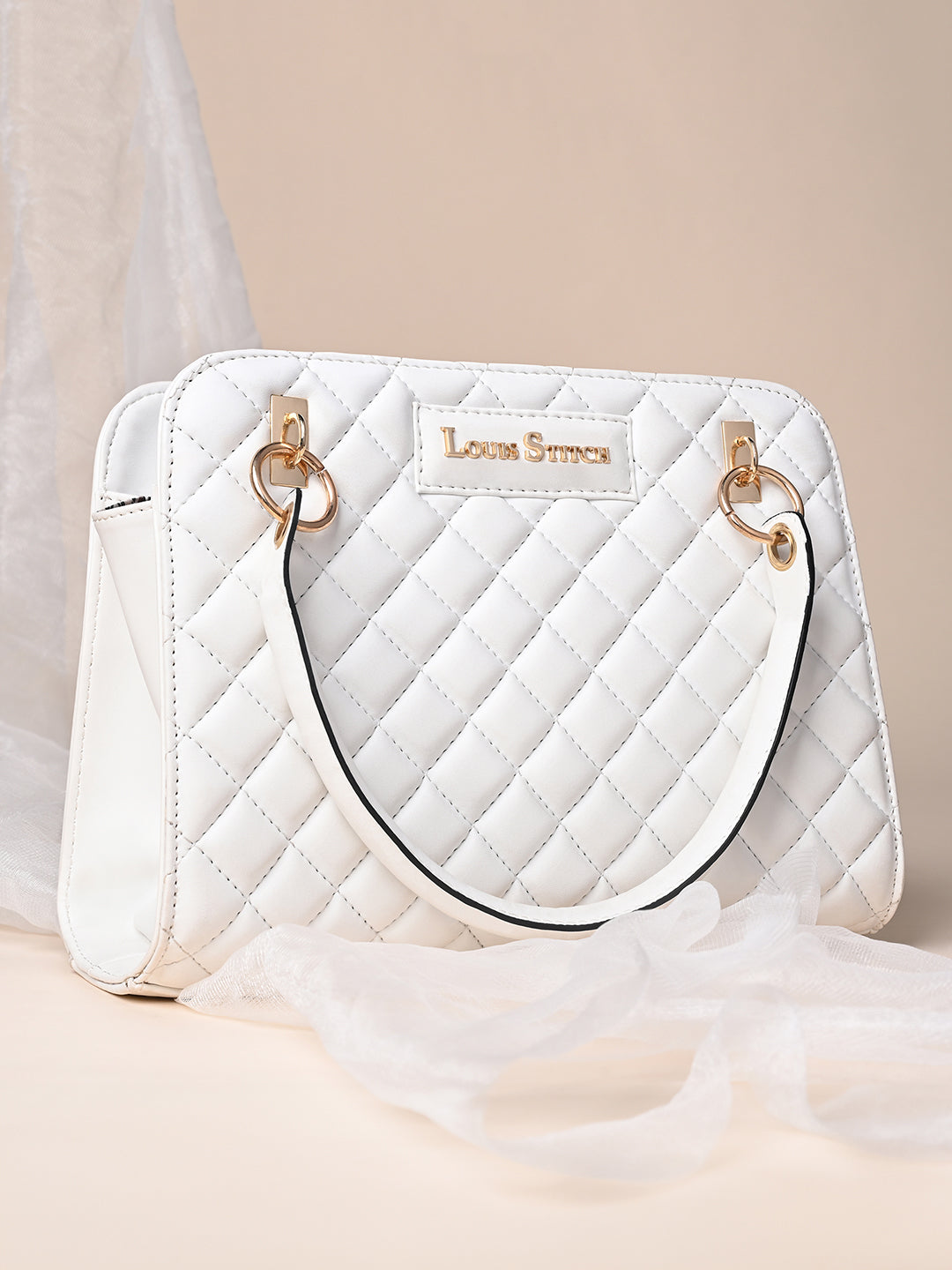 Stylish White Satchel Handbag Purse with Zip Closure