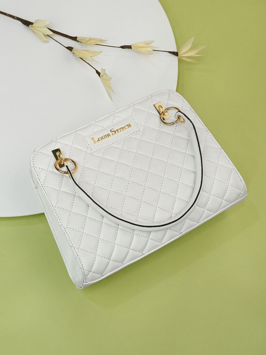 Stylish White Satchel Handbag Purse with Zip Closure