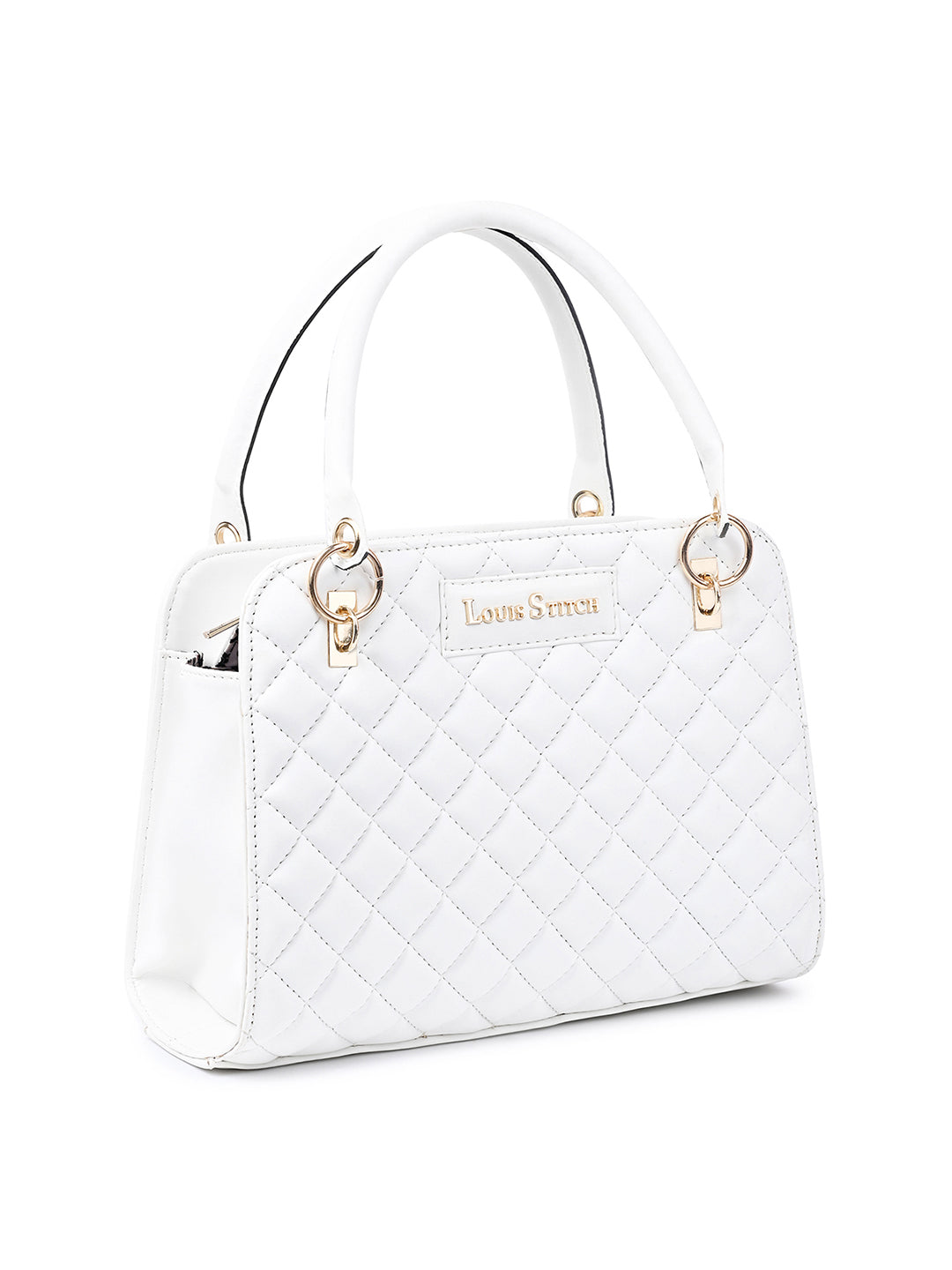 Stylish White Satchel Handbag Purse with Zip Closure