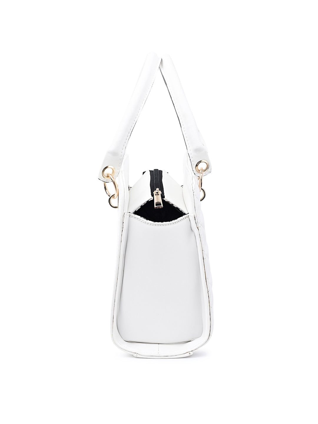 Stylish White Satchel Handbag Purse with Zip Closure