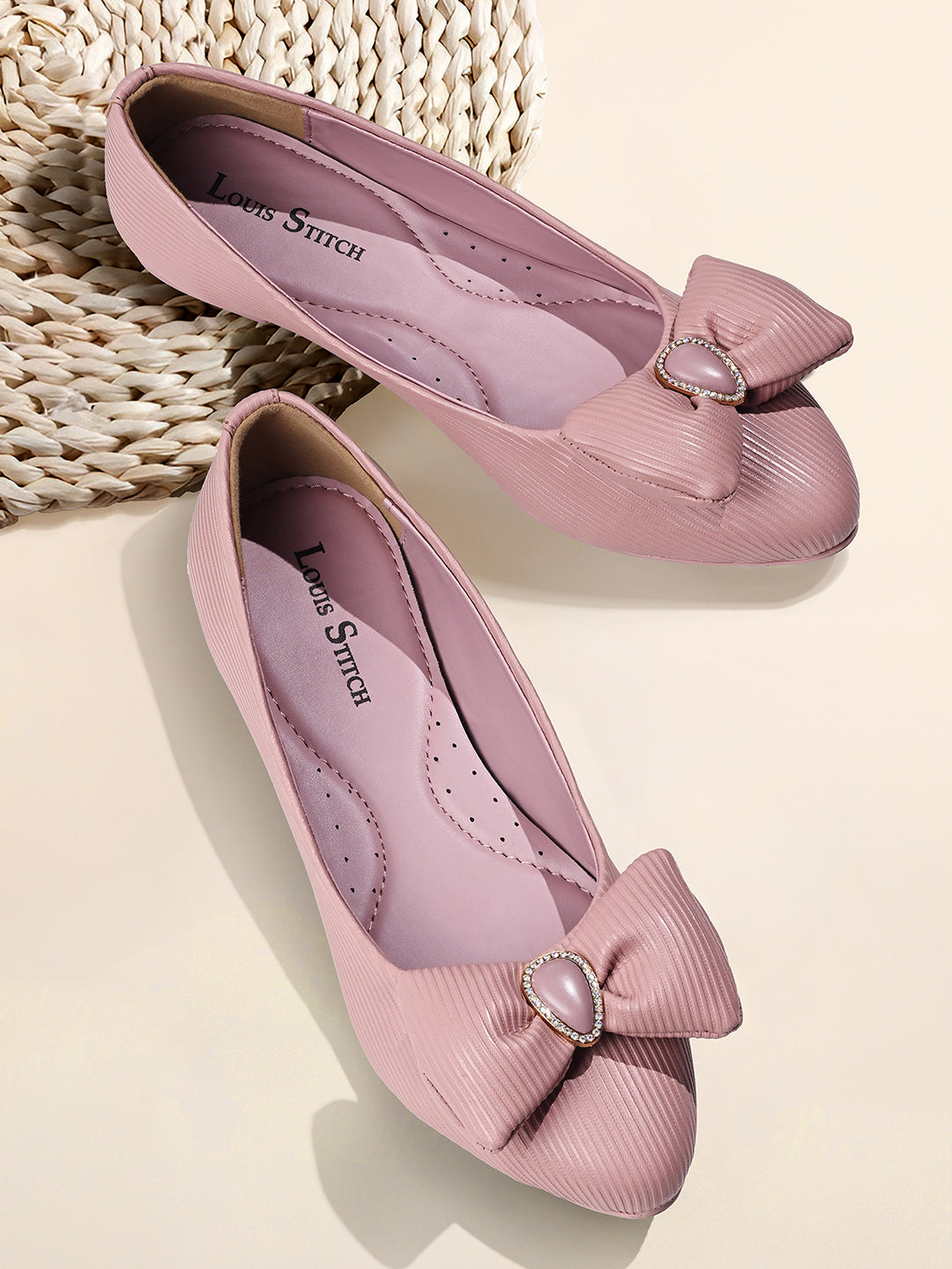 Women’s Pink Elegant Bow Closed-Toe Ballerina Flat Sandals