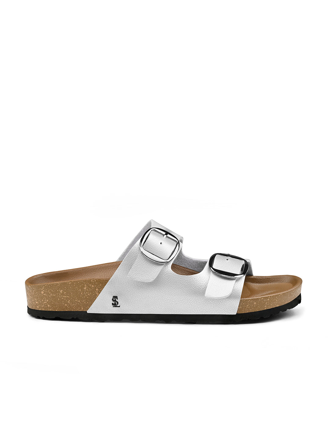 Dewy Silver Double Strap Lightweight Open Toe Cork Sandal