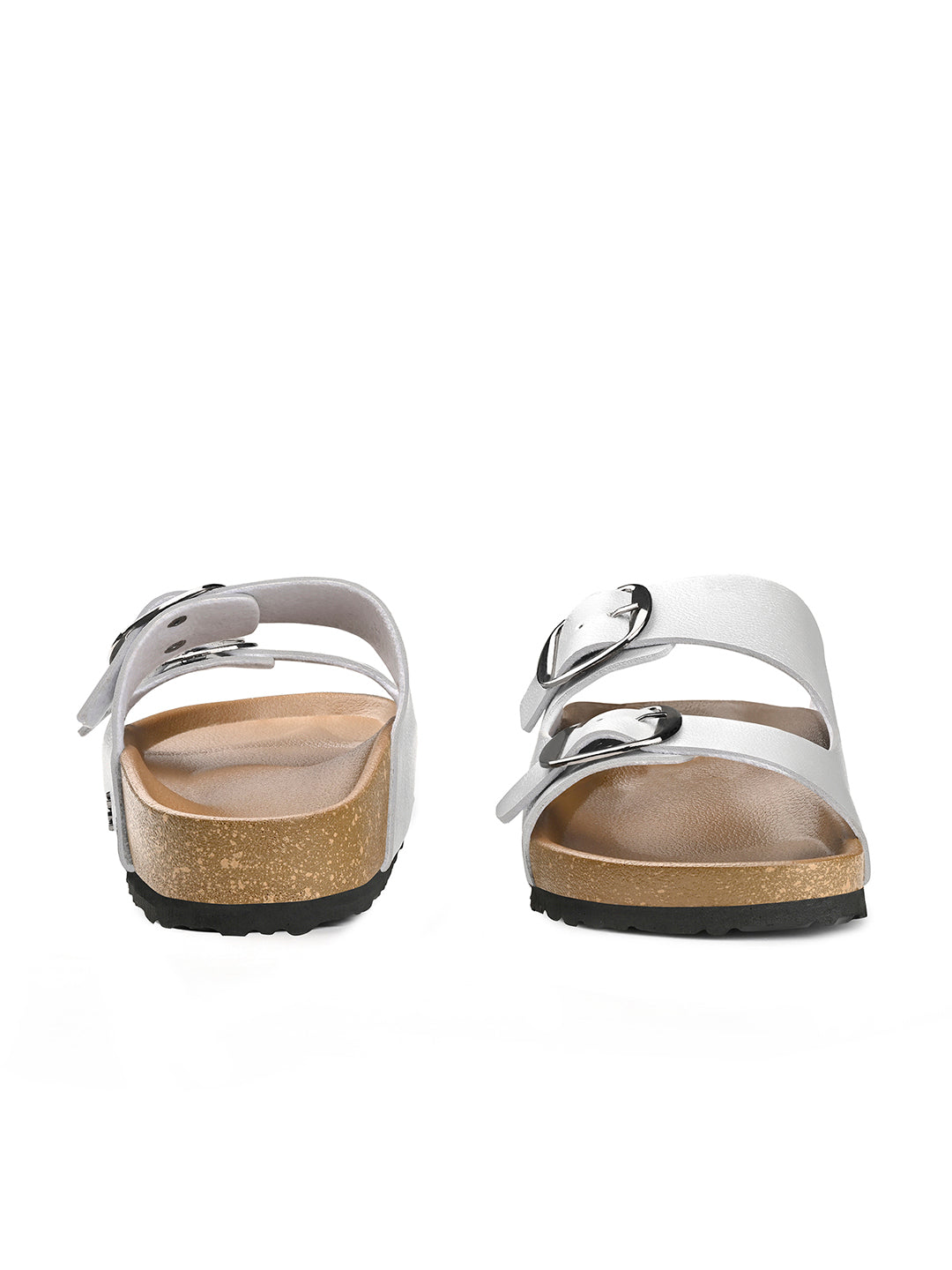 Dewy Silver Double Strap Lightweight Open Toe Cork Sandal