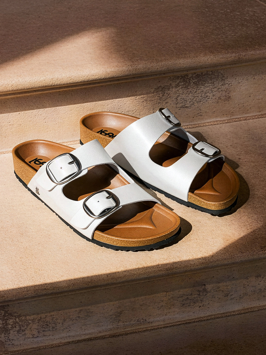 White Double Strap Lightweight Open Toe Cork Sandal