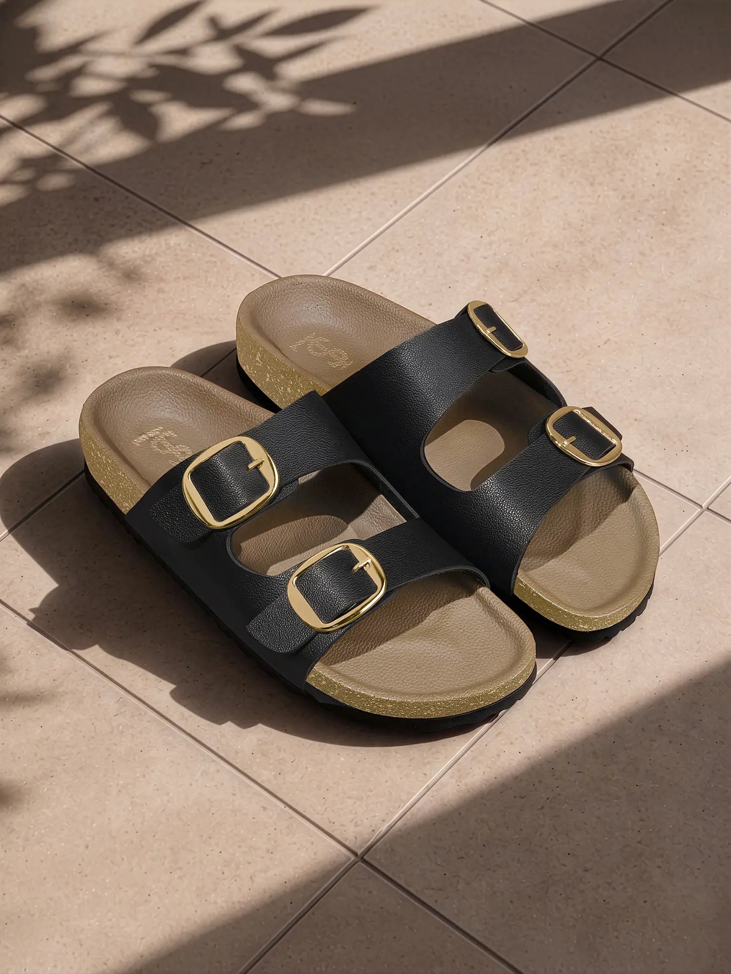 Women's Black Double Strap Lightweight Open Toe Cork Sandal