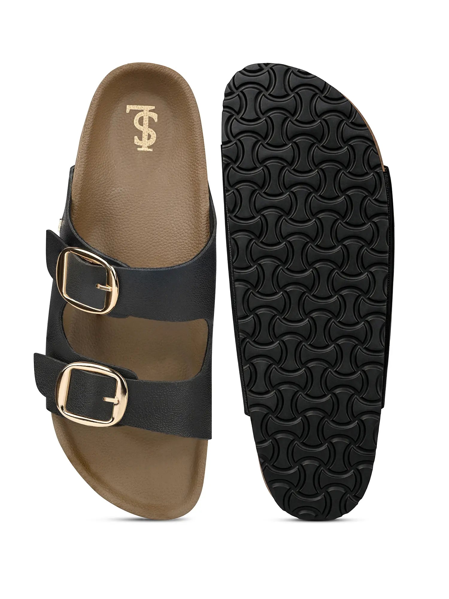 Women's Black Double Strap Lightweight Open Toe Cork Sandal