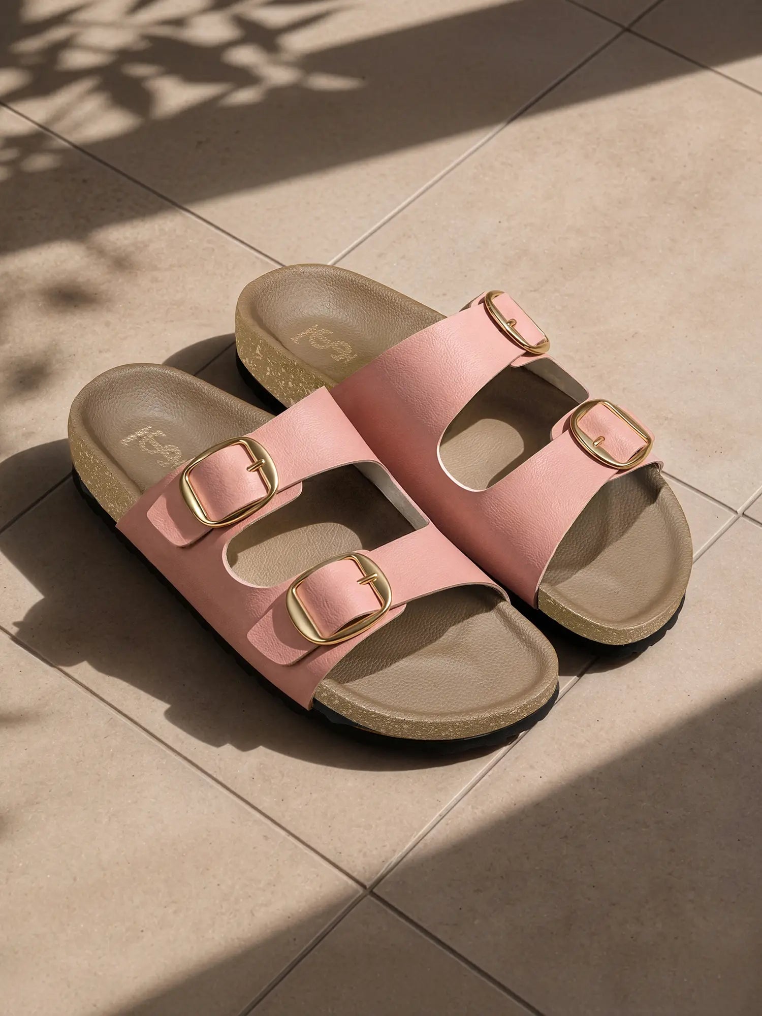Women's Pink Double Strap Lightweight Open Toe Cork Sandal