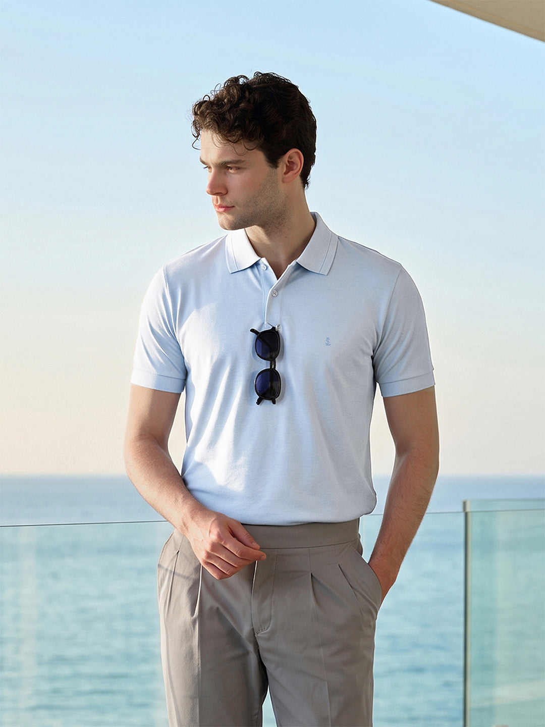 Signature Regular Fit Solid Light Blue Polo T-shirt