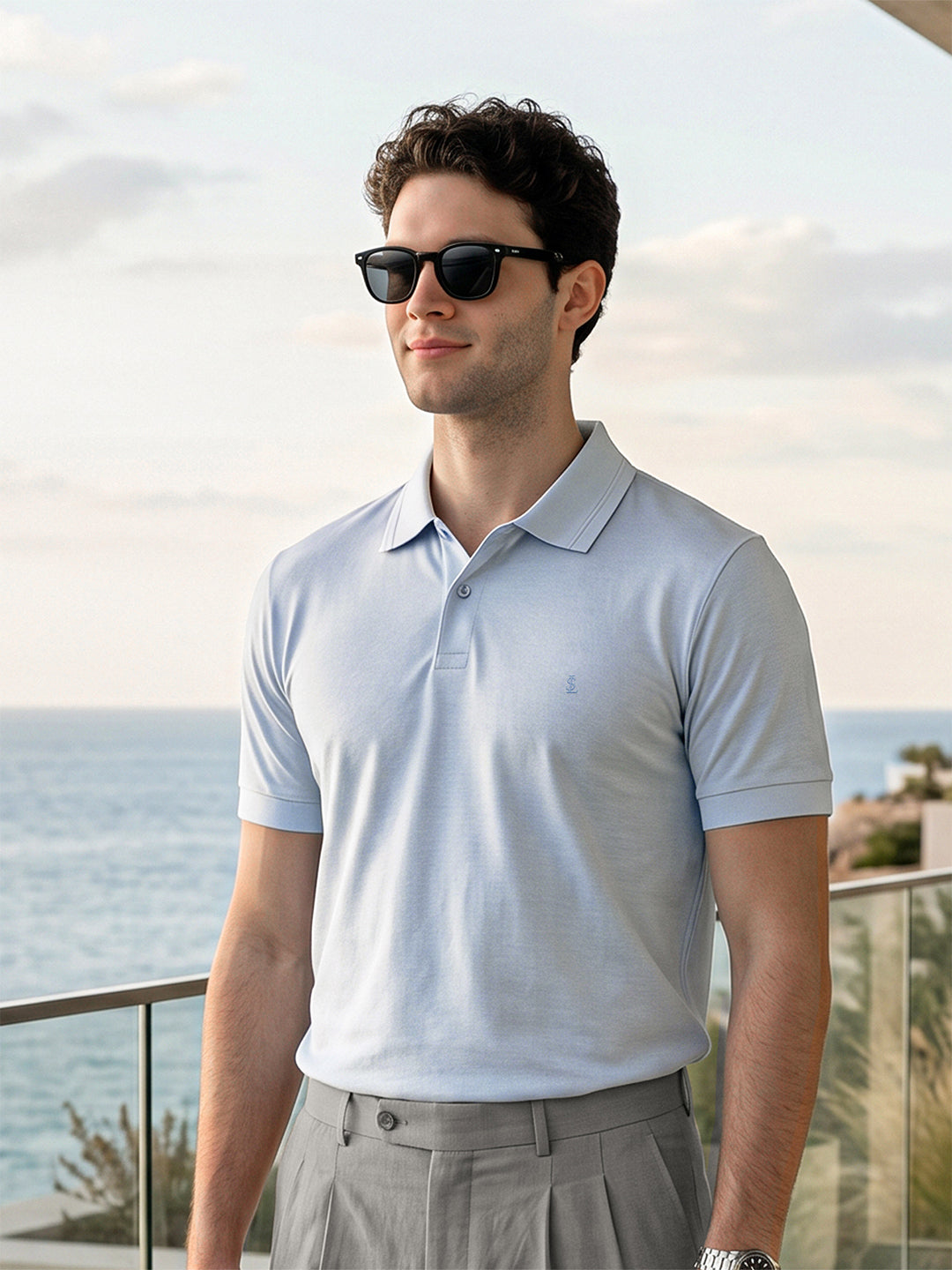 Signature Regular Fit Solid Light Blue Polo T-shirt