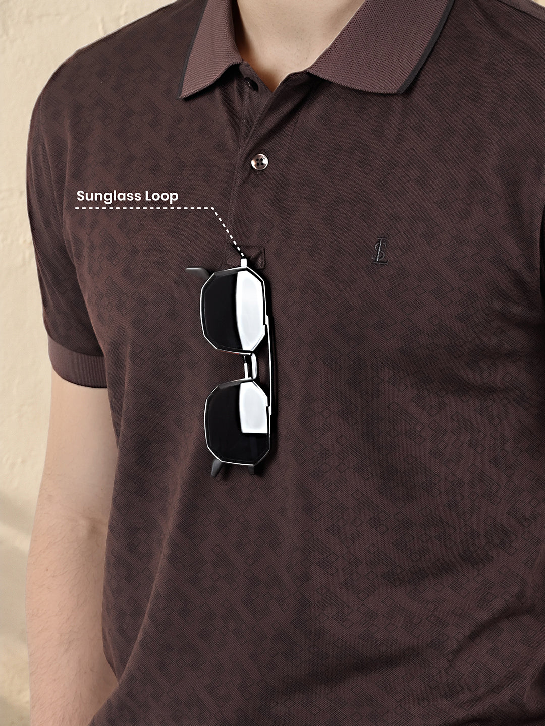 Signature Regular Fit Printed Brown Polo T-shirt