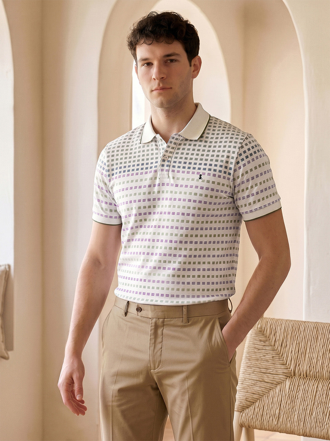 Classic Regular Fit Green Striped Polo T-shirt