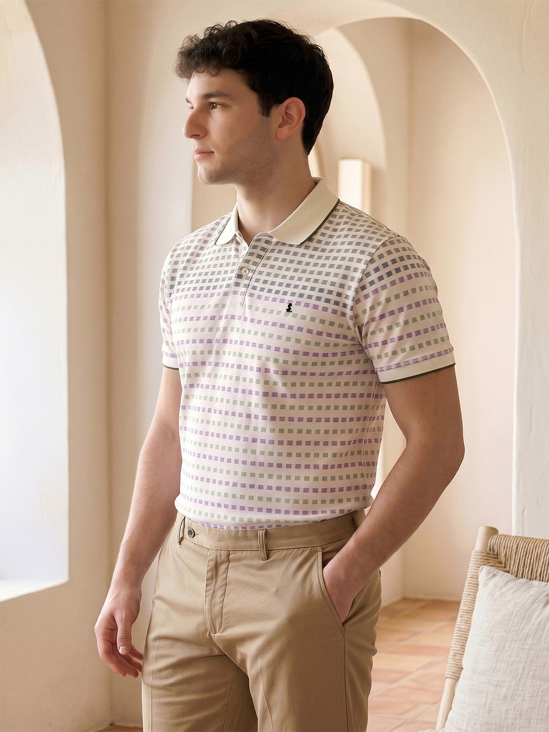 Classic Regular Fit Green Striped Polo T-shirt