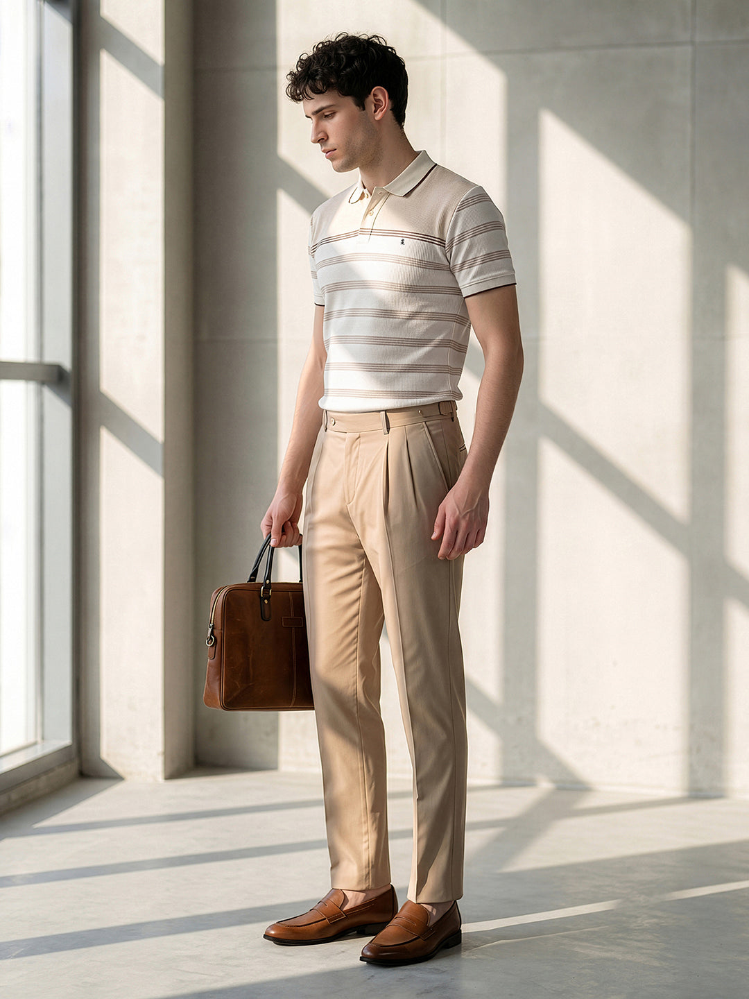 Classic Regular Fit Brown Striped Polo T-shirt