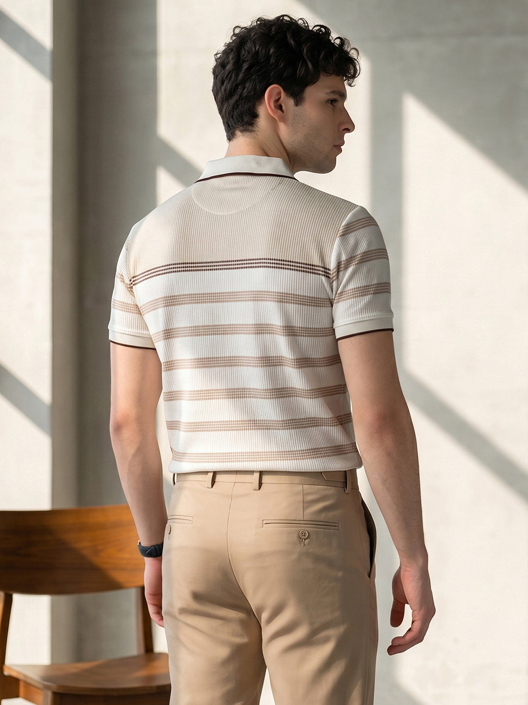 Classic Regular Fit Brown Striped Polo T-shirt