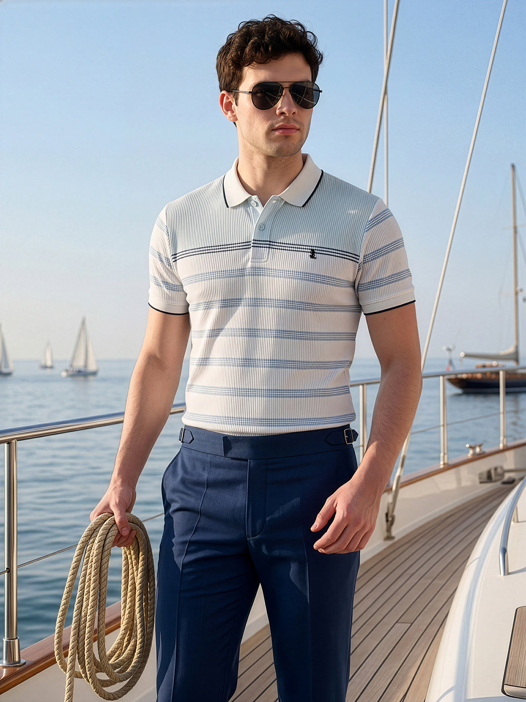 Classic Regular Fit Blue Striped Polo T-shirt