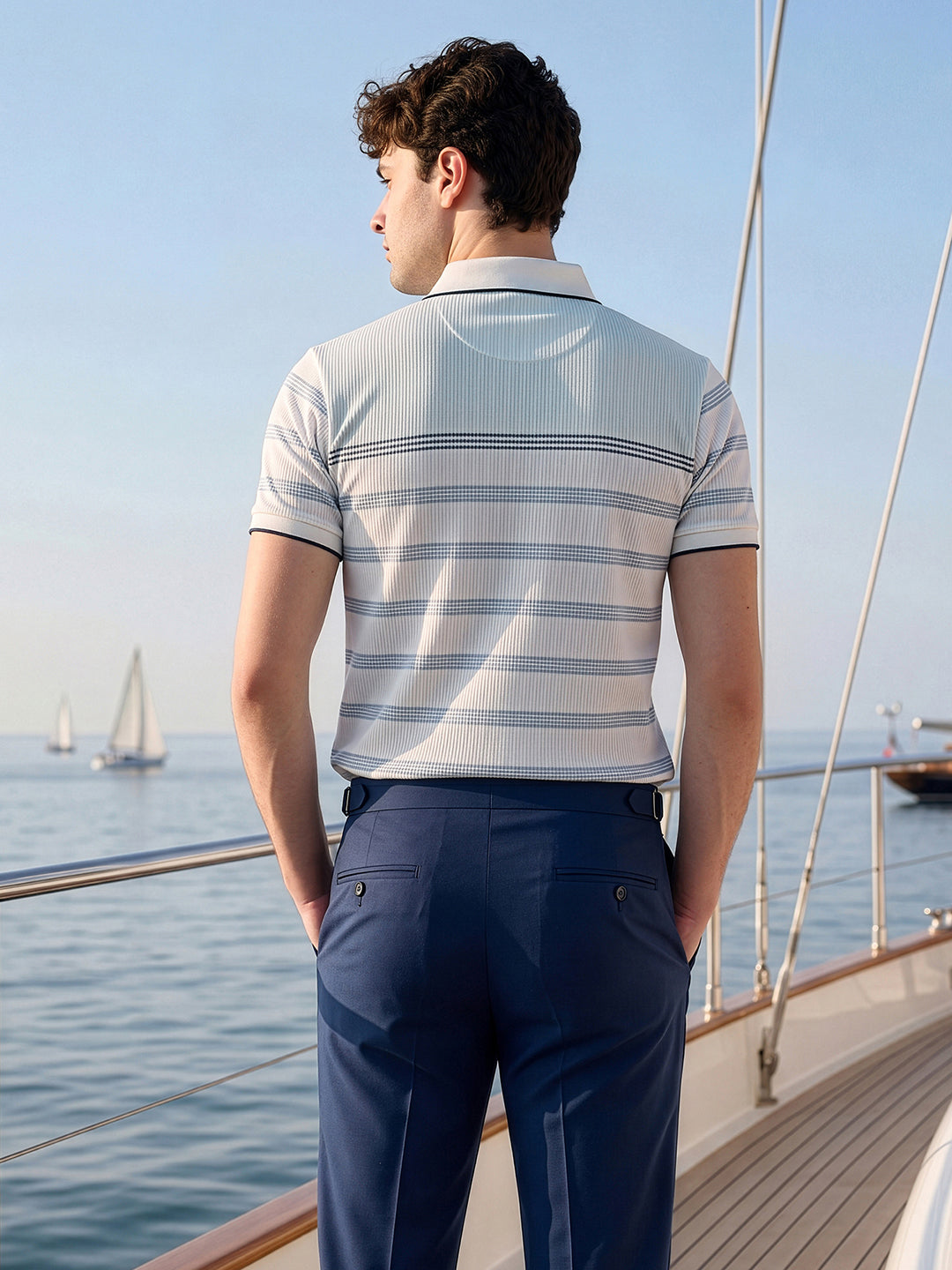 Classic Regular Fit Blue Striped Polo T-shirt