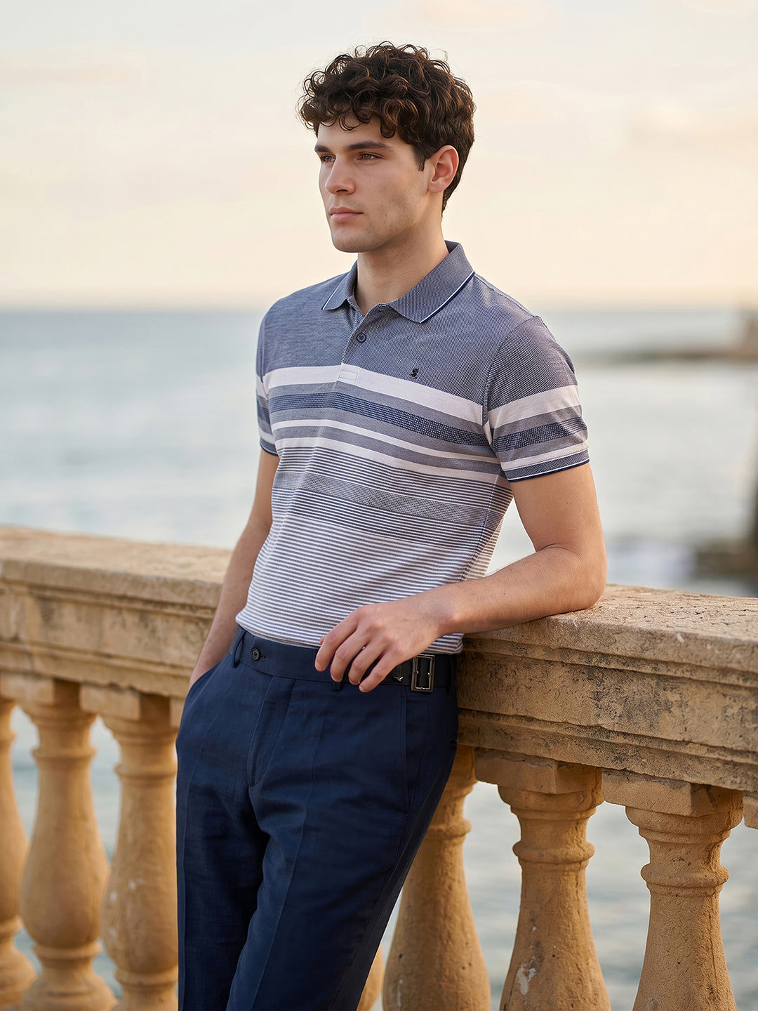 Classic Regular Fit Striped Blue Polo T-shirt