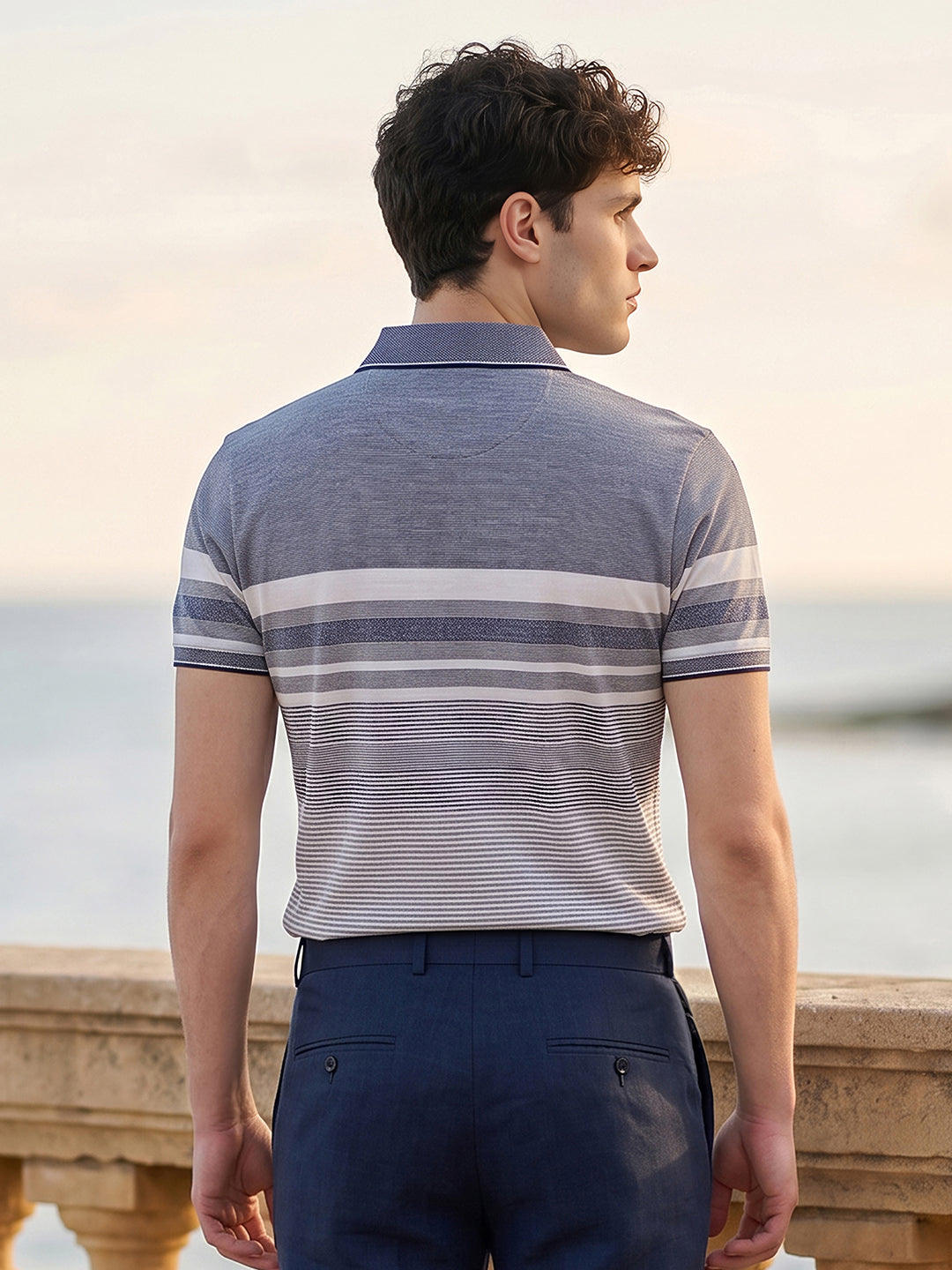 Classic Regular Fit Striped Blue Polo T-shirt