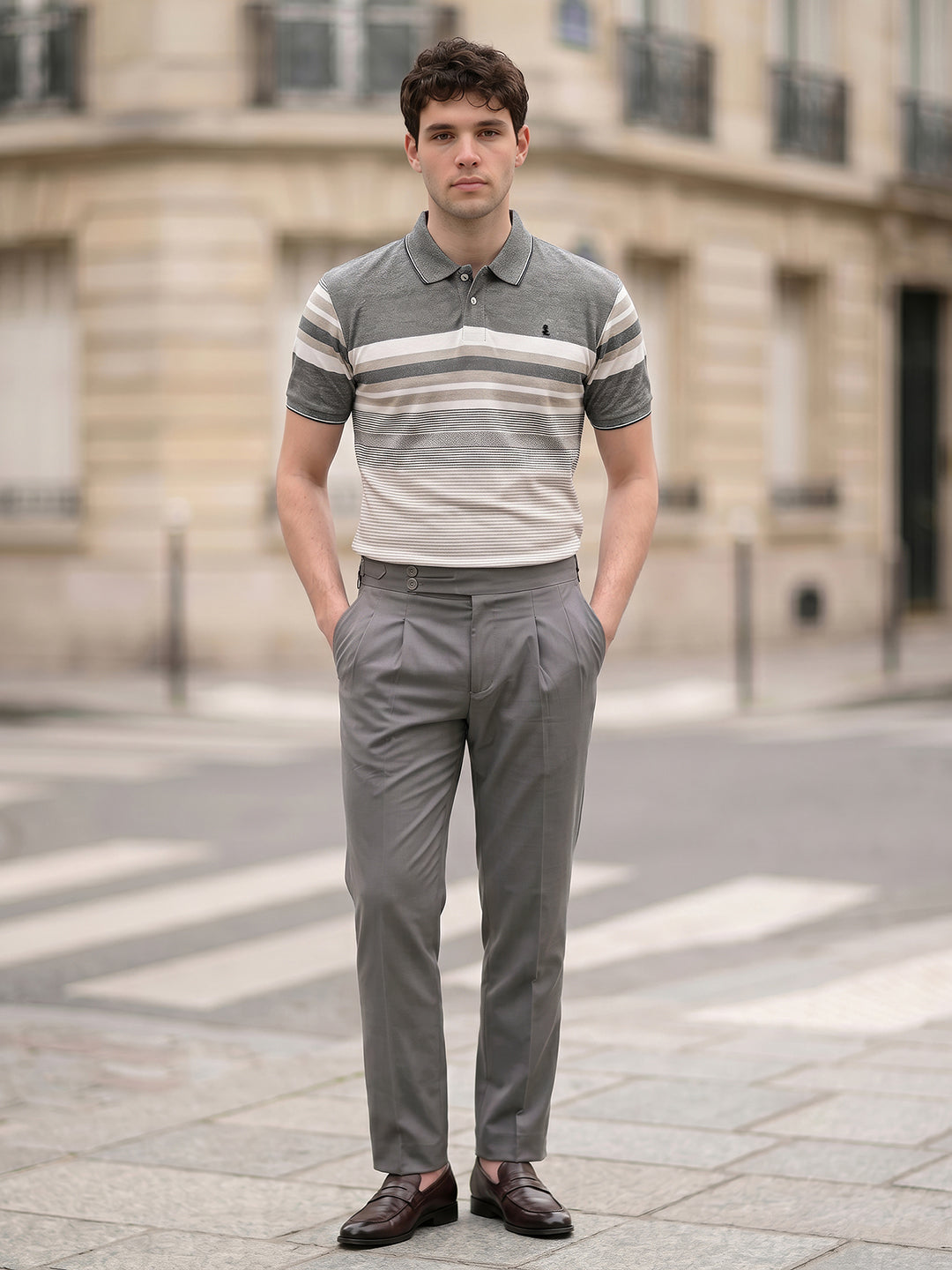 Classic Regular Fit Striped Green Polo T-shirt