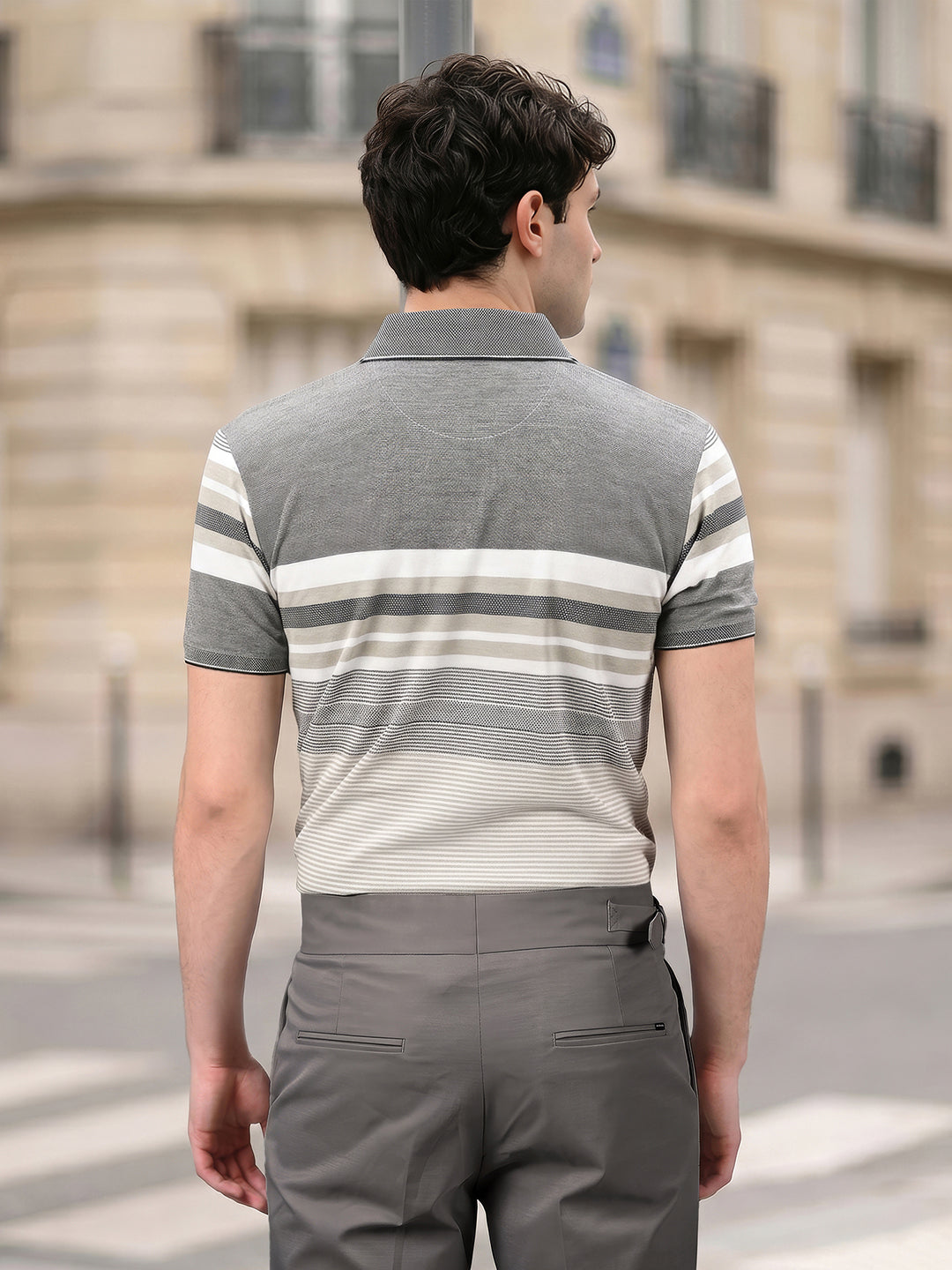 Classic Regular Fit Striped Green Polo T-shirt