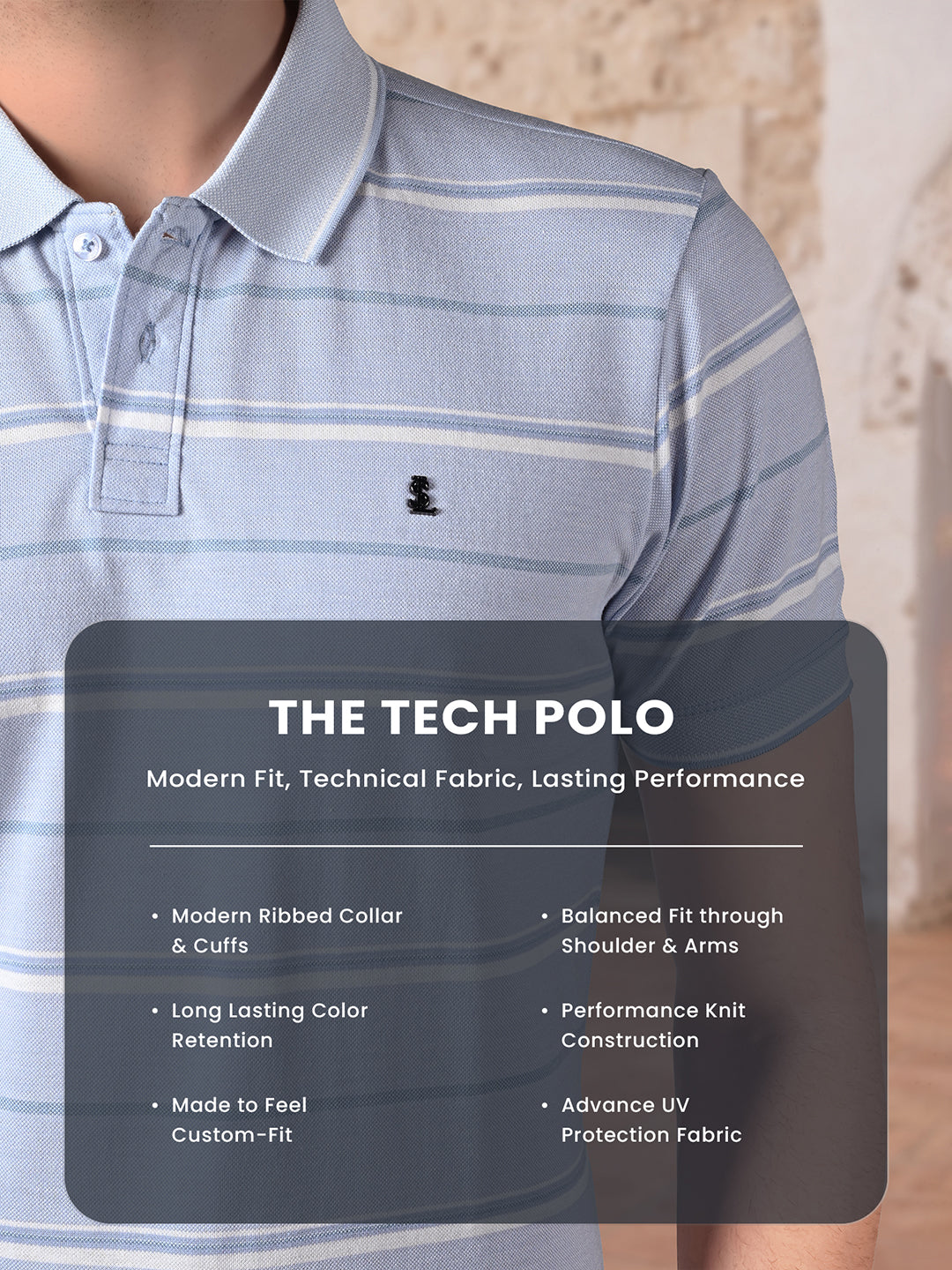 Classic Regular Fit Striped Blue Polo T-shirt