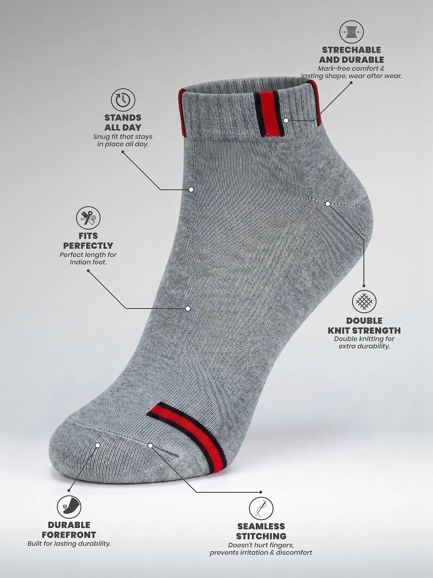 Men's Breathable & Durable Cotton Blend Comfort Ankle Socks Pack of 3