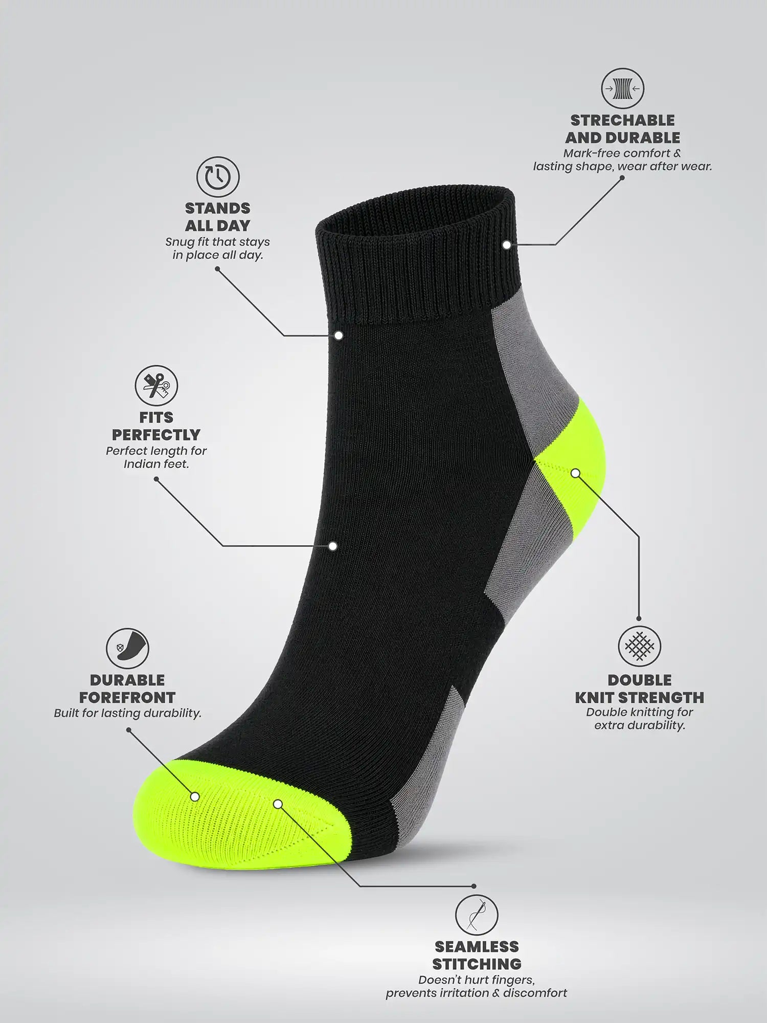 Men's Breathable & Durable Cotton Blend Comfort Ankle Socks Pack of 3