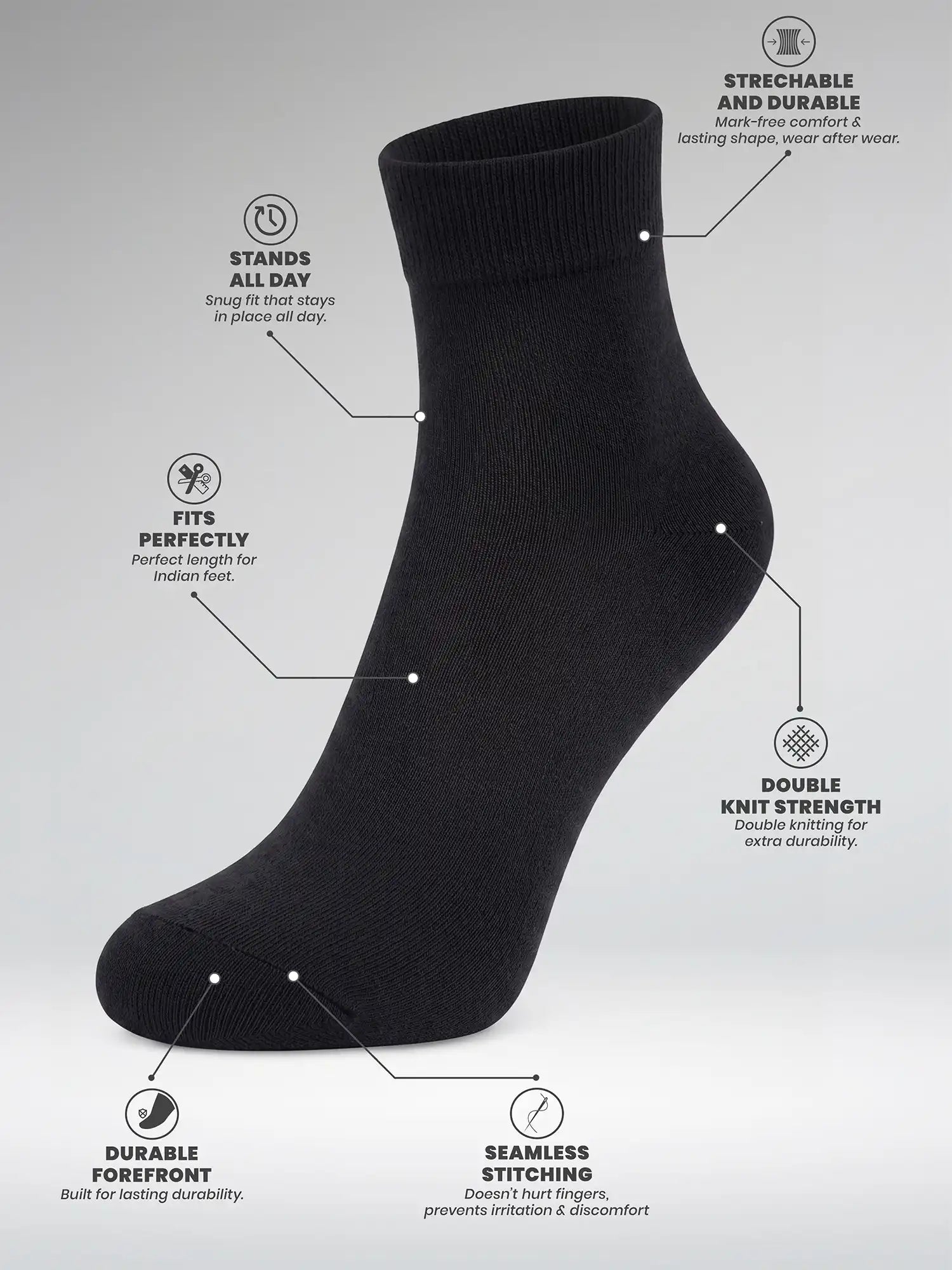 Men's Breathable & Durable Cotton Blend Comfort Ankle Socks Pack of 3
