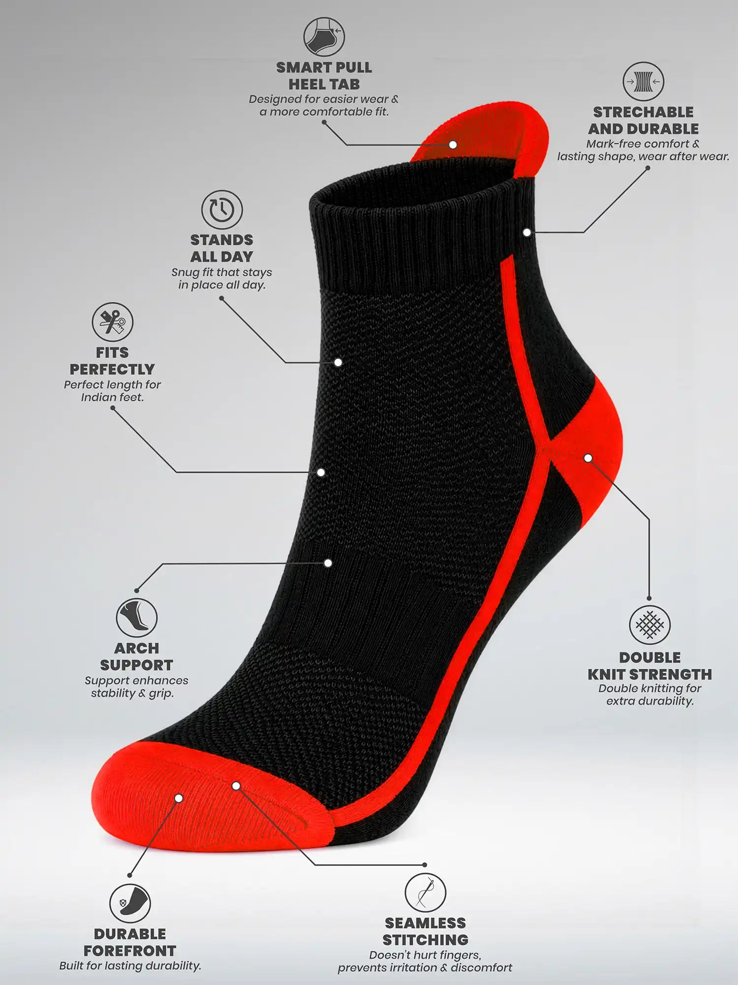 Men's Breathable & Durable Cotton Blend Comfort Ankle Socks Pack of 3