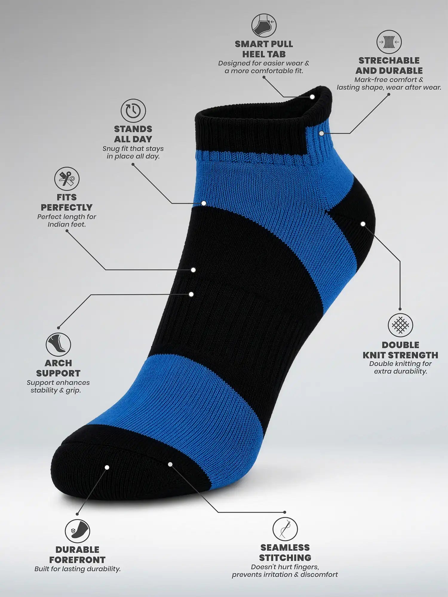Men's Breathable & Durable Cotton Blend Comfort Ankle Socks Pack of 3