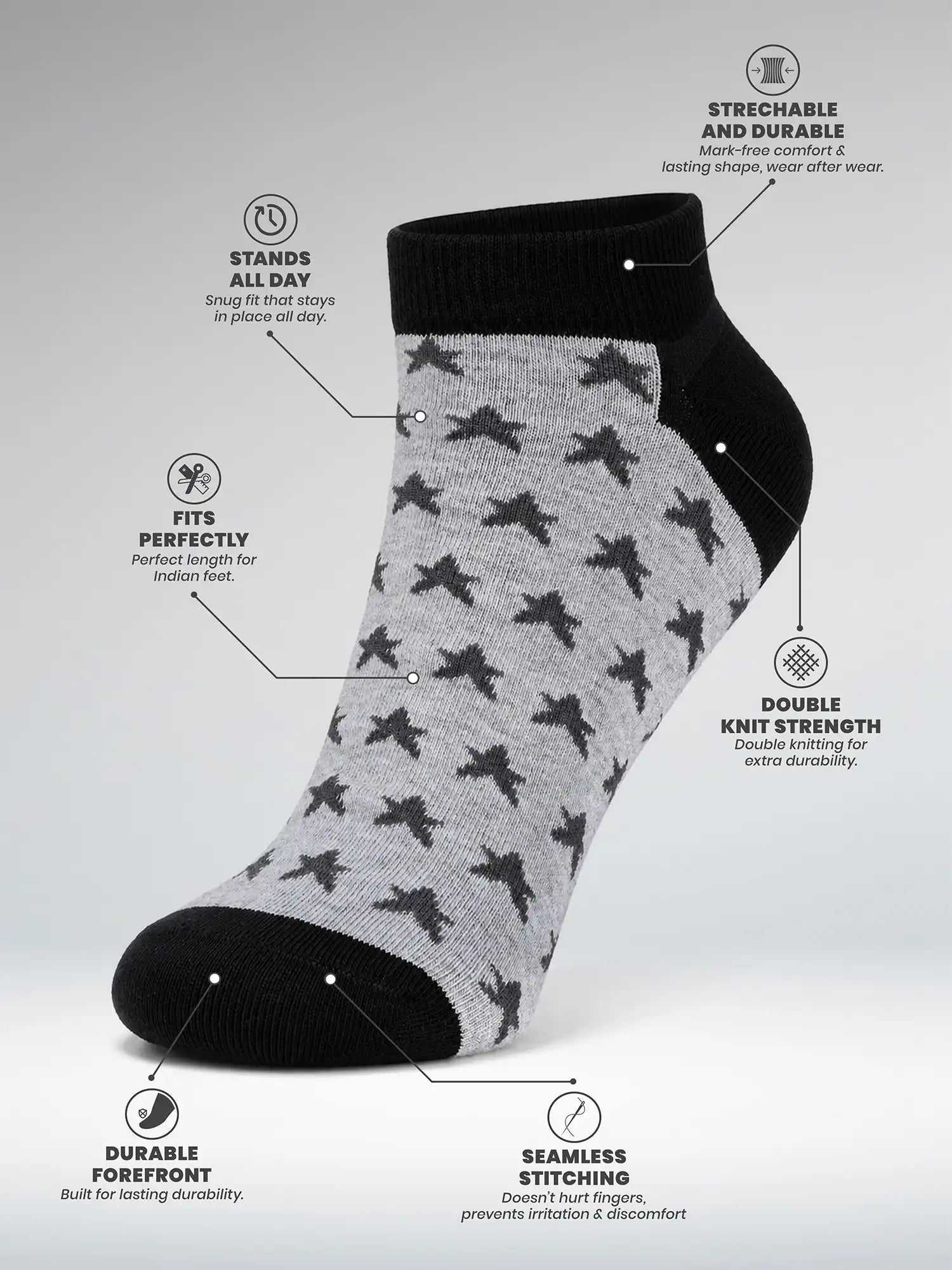 Men's Breathable & Durable Cotton Blend Comfort Ankle Socks Pack of 3