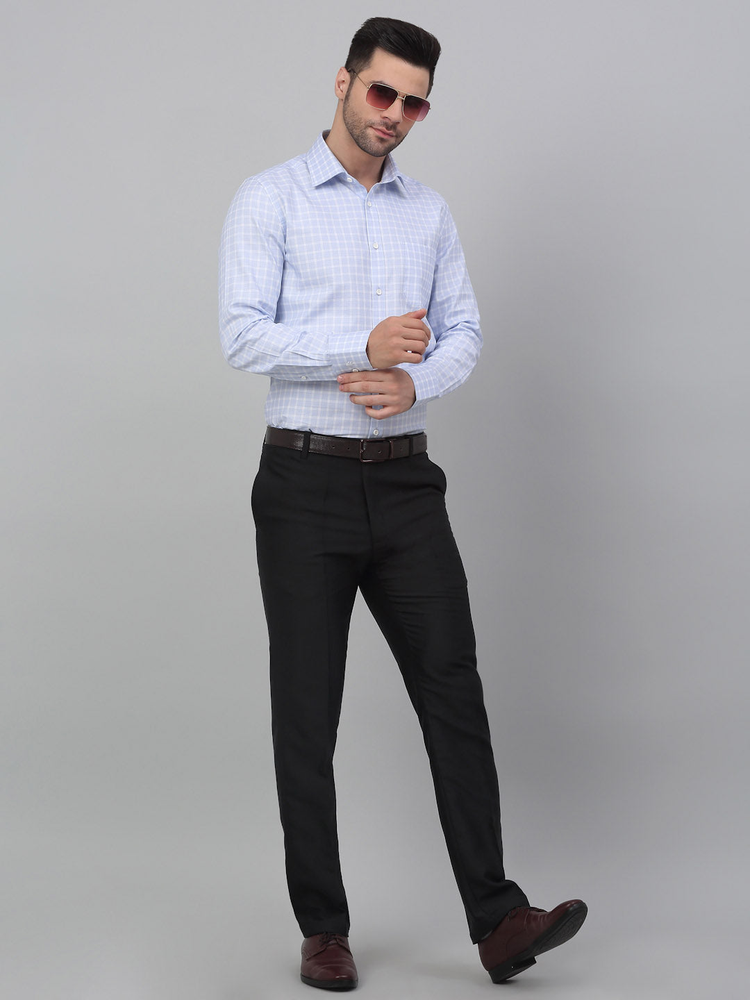 Formal Shirt For Men Luxury Soft Cotton Stylish German Collar Cuffs and Threads Regular Fit Perfectly Handfinished (Cloud Blue) (BS124)