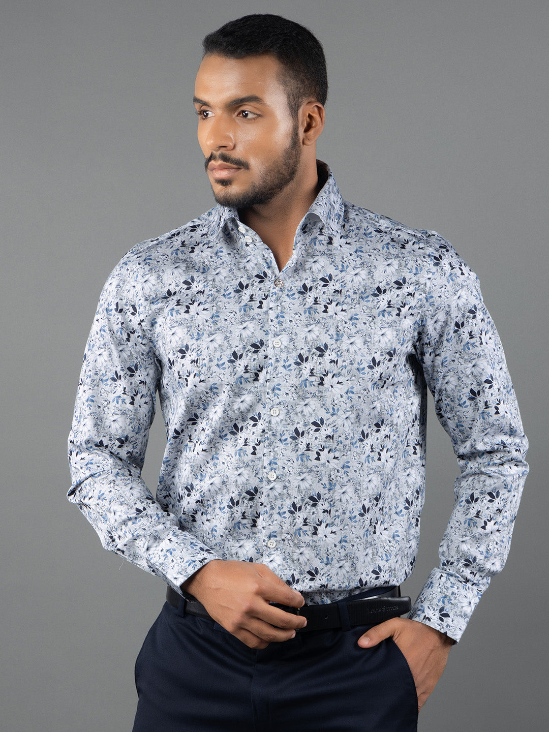 Men's Regular Fit Floral Blue Formal Shirt