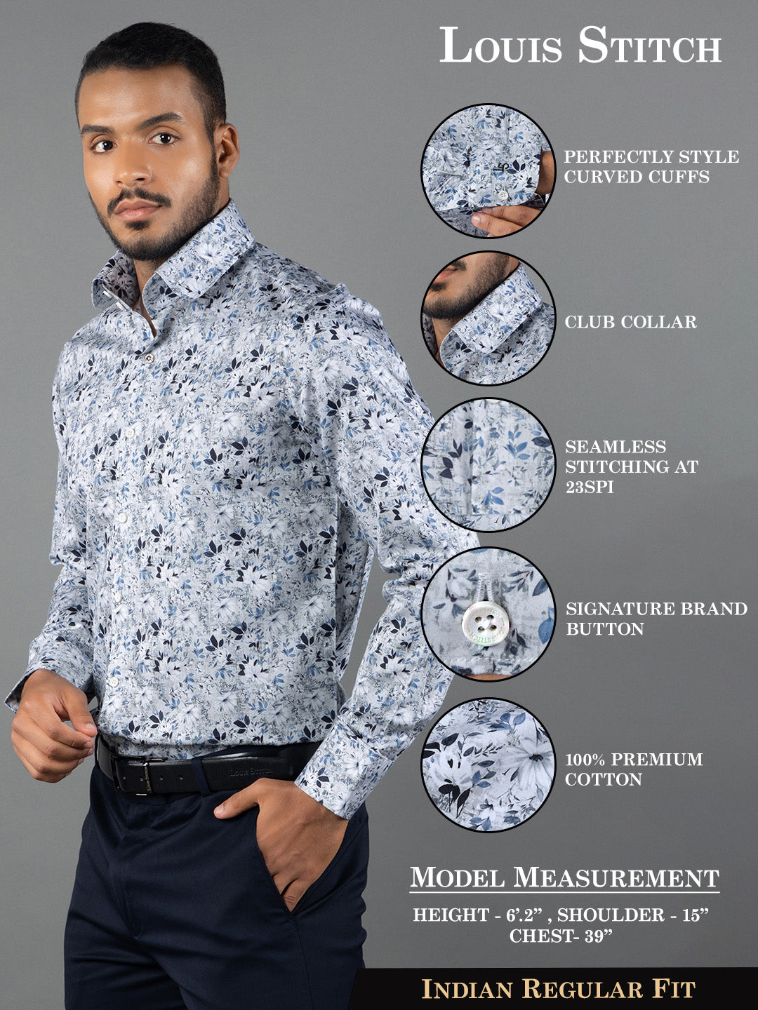 Men's Regular Fit Floral Blue Formal Shirt
