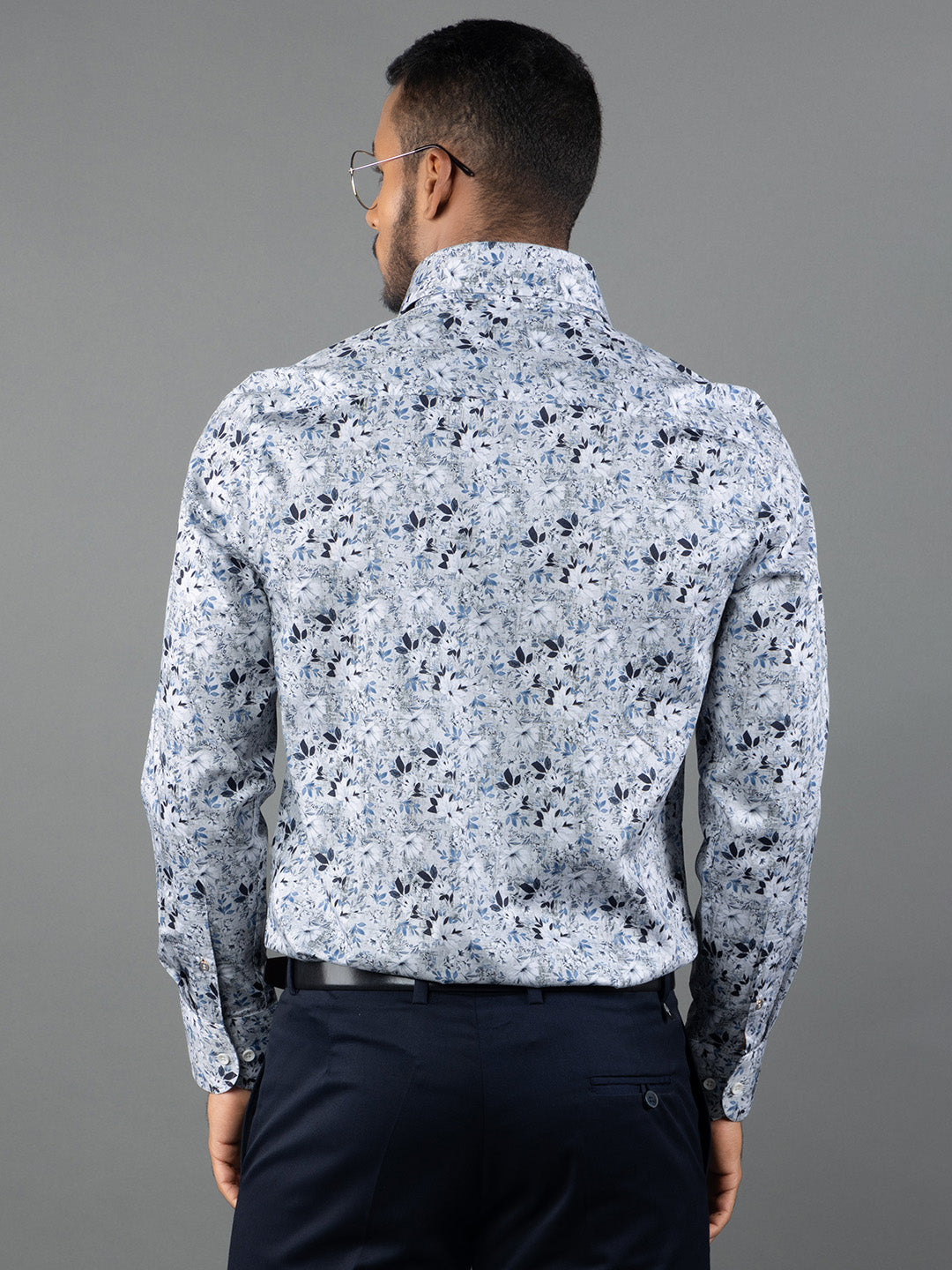 Men's Regular Fit Floral Blue Formal Shirt
