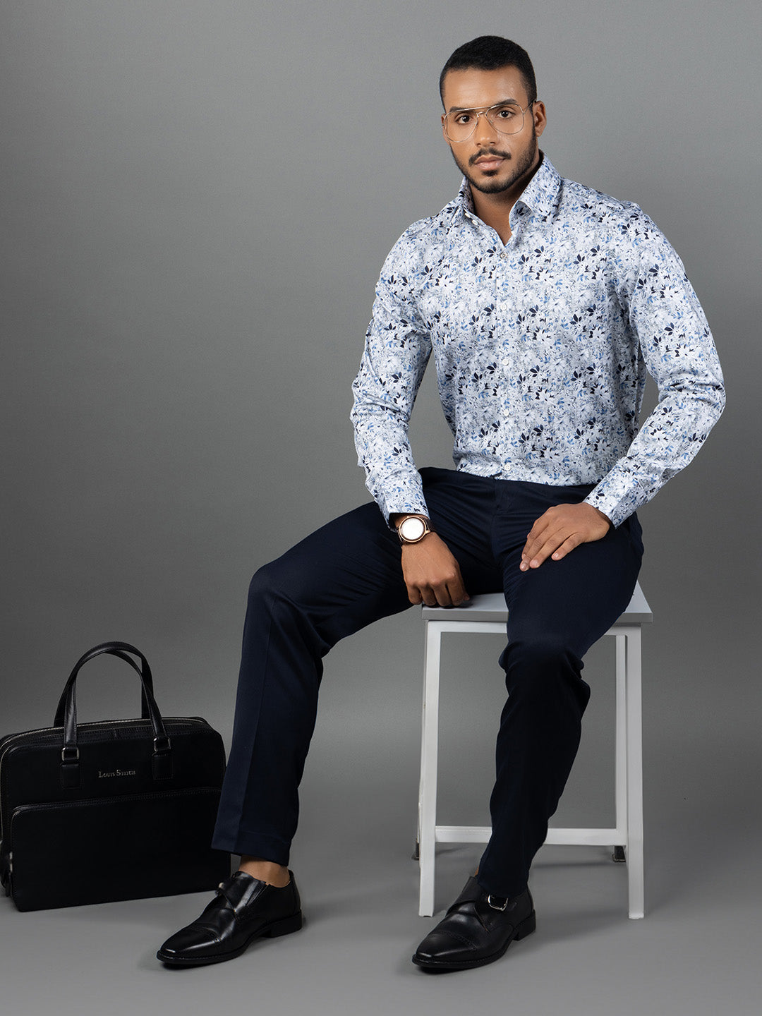 Men's Regular Fit Floral Blue Formal Shirt