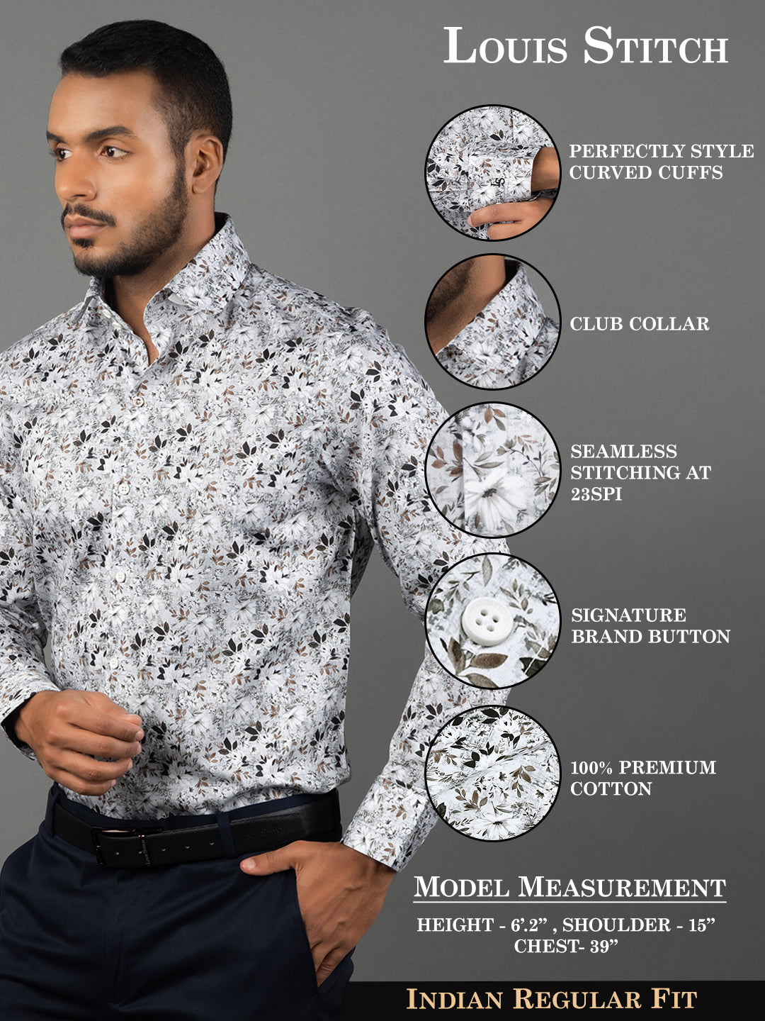 Men's Regular Fit Floral Brown Formal Shirt