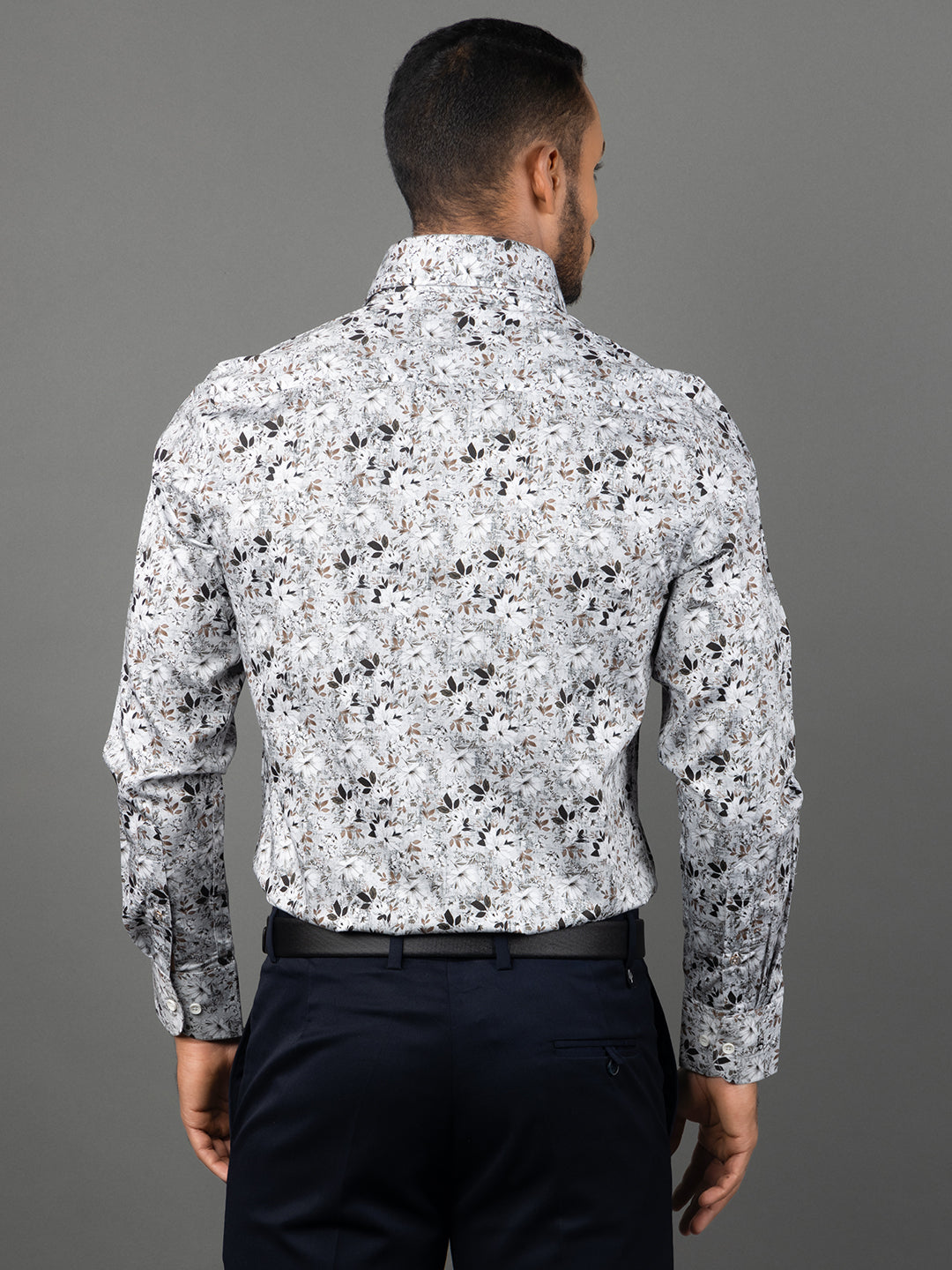 Men's Regular Fit Floral Brown Formal Shirt