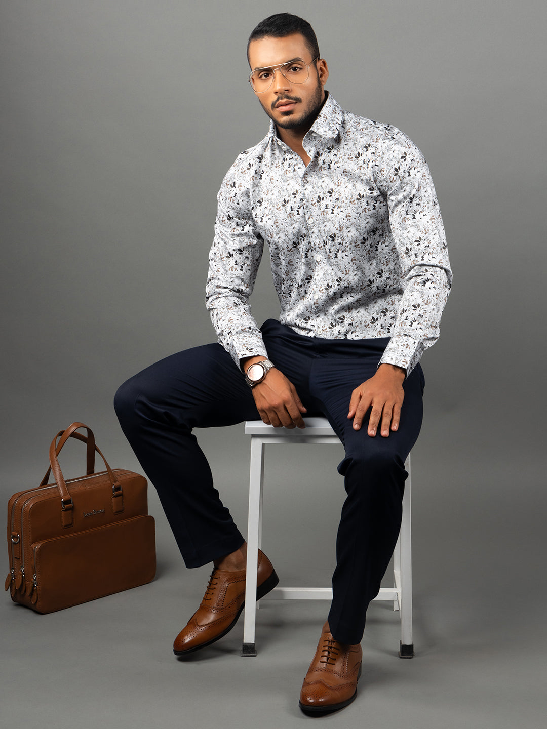 Men's Regular Fit Floral Brown Formal Shirt