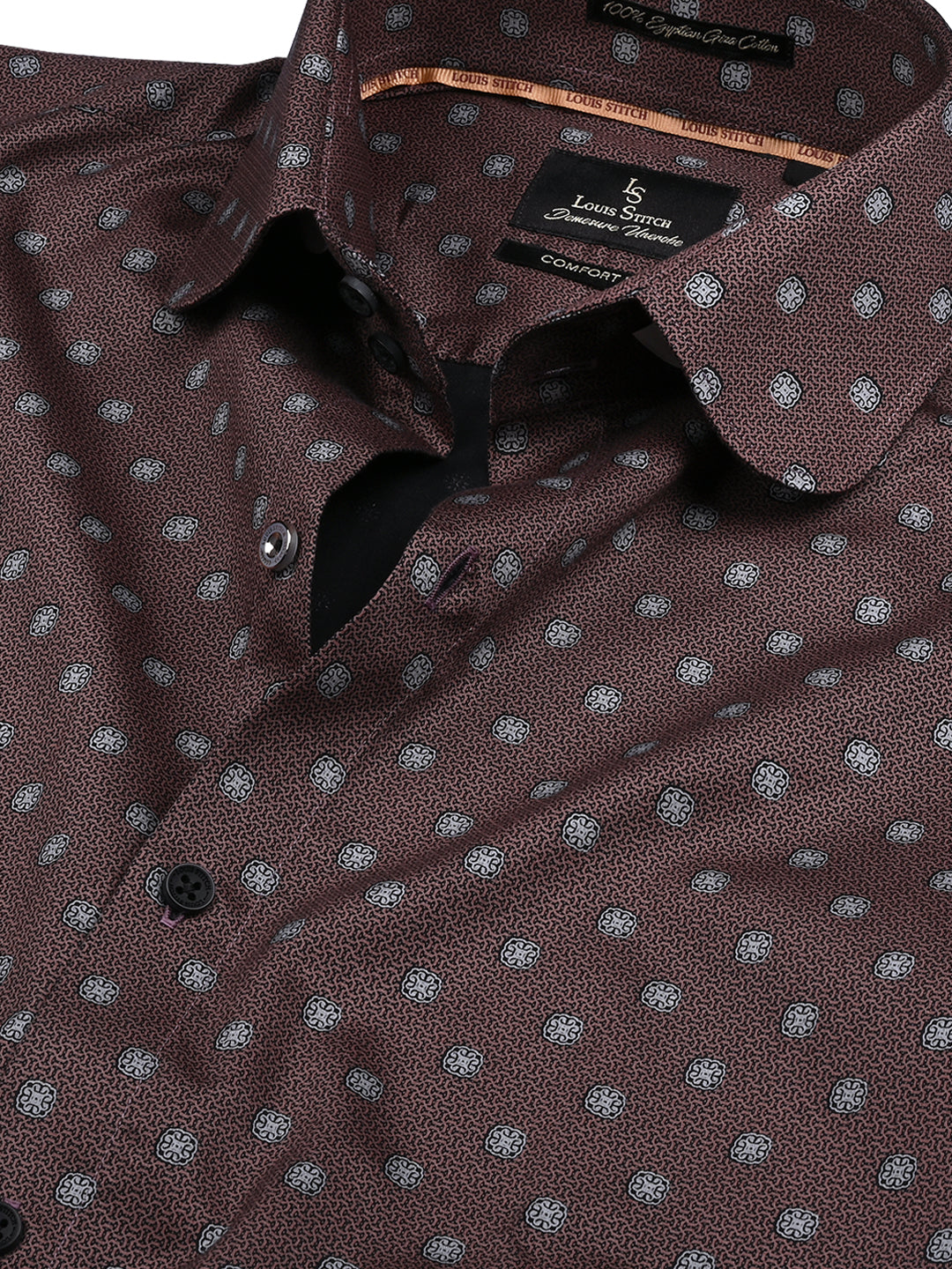 Men's Regular Fit Floral Brown Formal Shirt